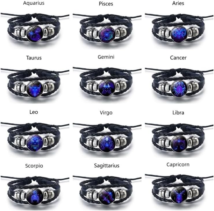 Zodiac Signs Spirit Bracelet For Women Men, 12 Constellation Leather Multilayer Handmade Woven Adjustable Bracelets Unisex Glow in the Dark Zodiac Jewelry Birthday Gifts - Image 6