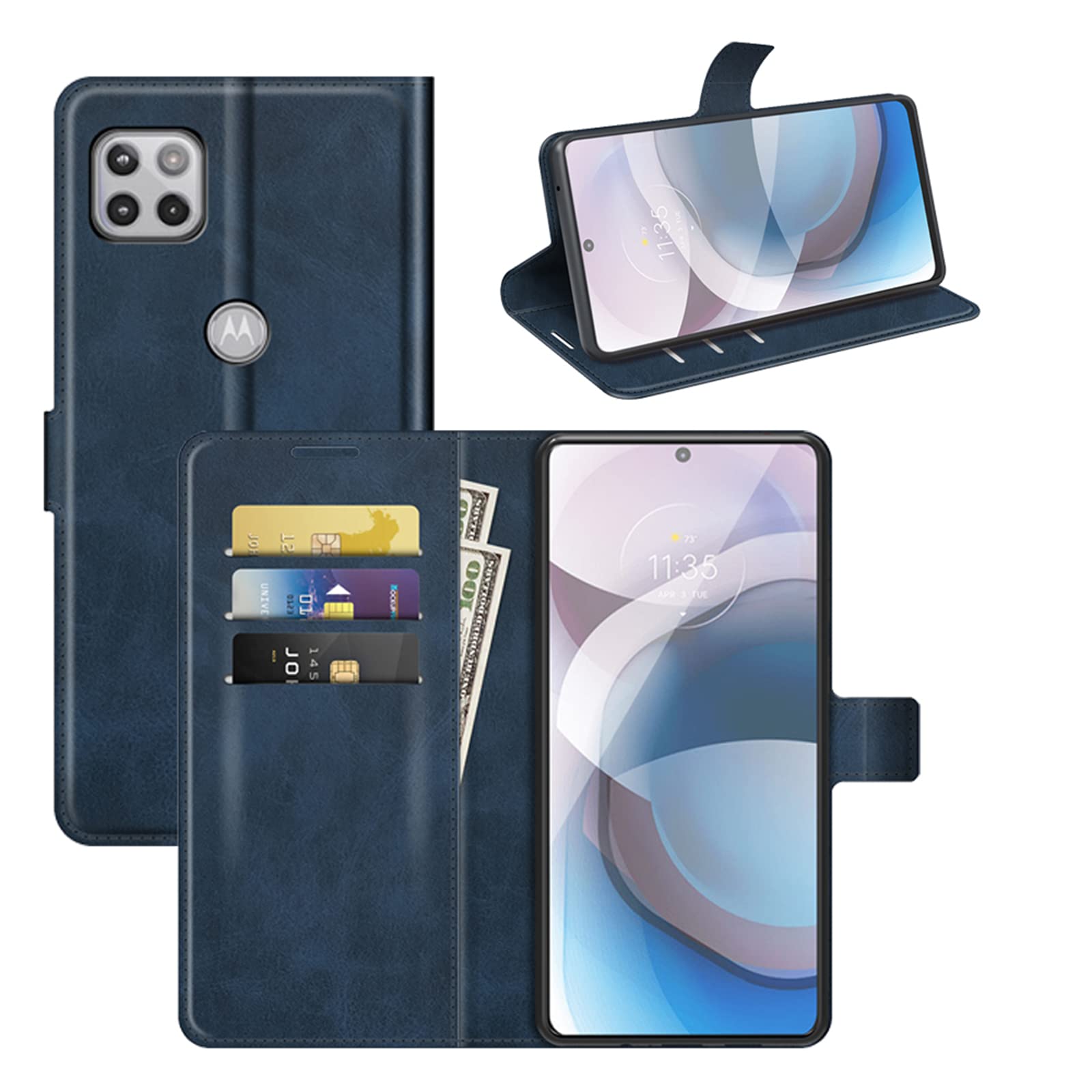 Flip Case for Motorola One 5G UW Ace Wallet PU Leather Magnetic Protective Cellphone Case for Moto One 5G Ace 2021 Folio Book Cover with Stand (Blue)