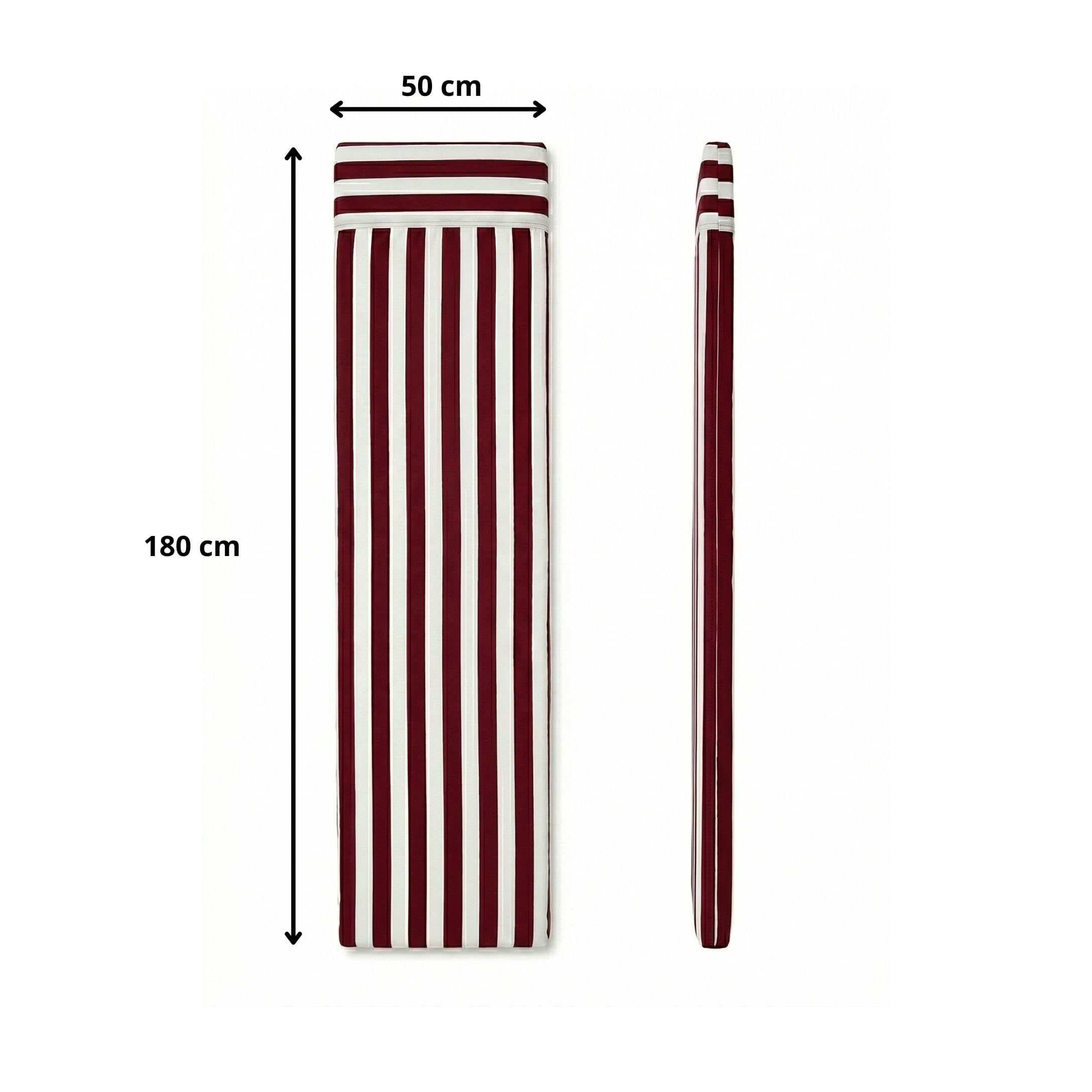 PIND Cojín para Tumbona de Rayas 180x50 cm - Colchoneta de Espuma Confort para Exterior, Jardín y Piscina. Colchón de Verano con Sujeción Elástica. (2, Rayas Roja)