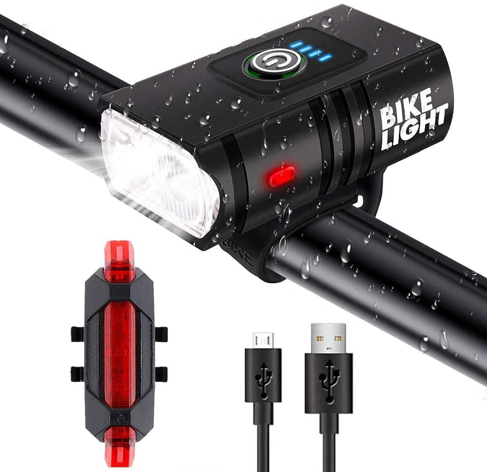 Kumkey Bike Lights Set USB Front and Back Rear Bicycle Lights Headlight and Tail Light Set Rechargeable Cycling Light Waterproof Flashlight LED Super Bright Night Riding Lampe