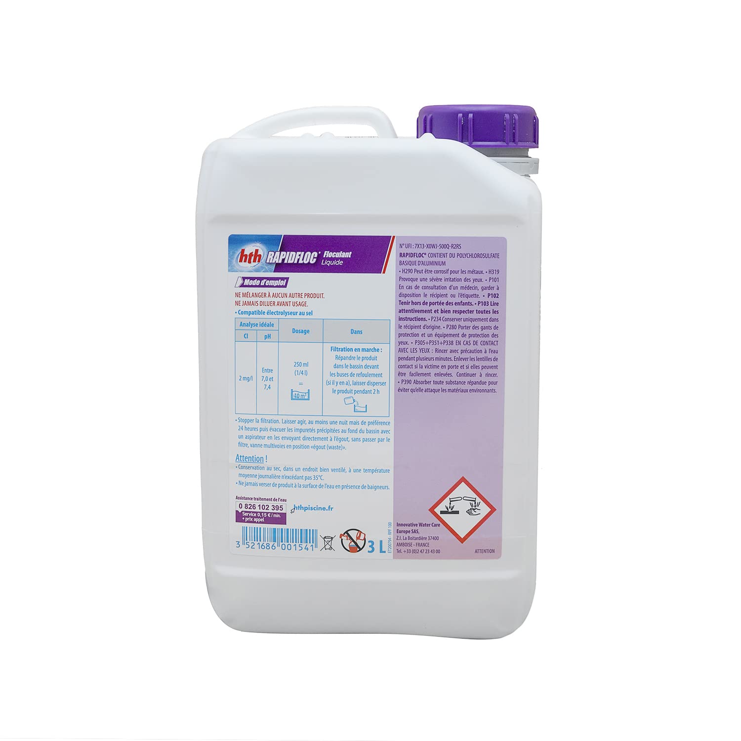 HTH RAPIDFLOC Liquide - 3L | Floculant Liquide + 10 Tests HPS OFFERTS 6 en 1