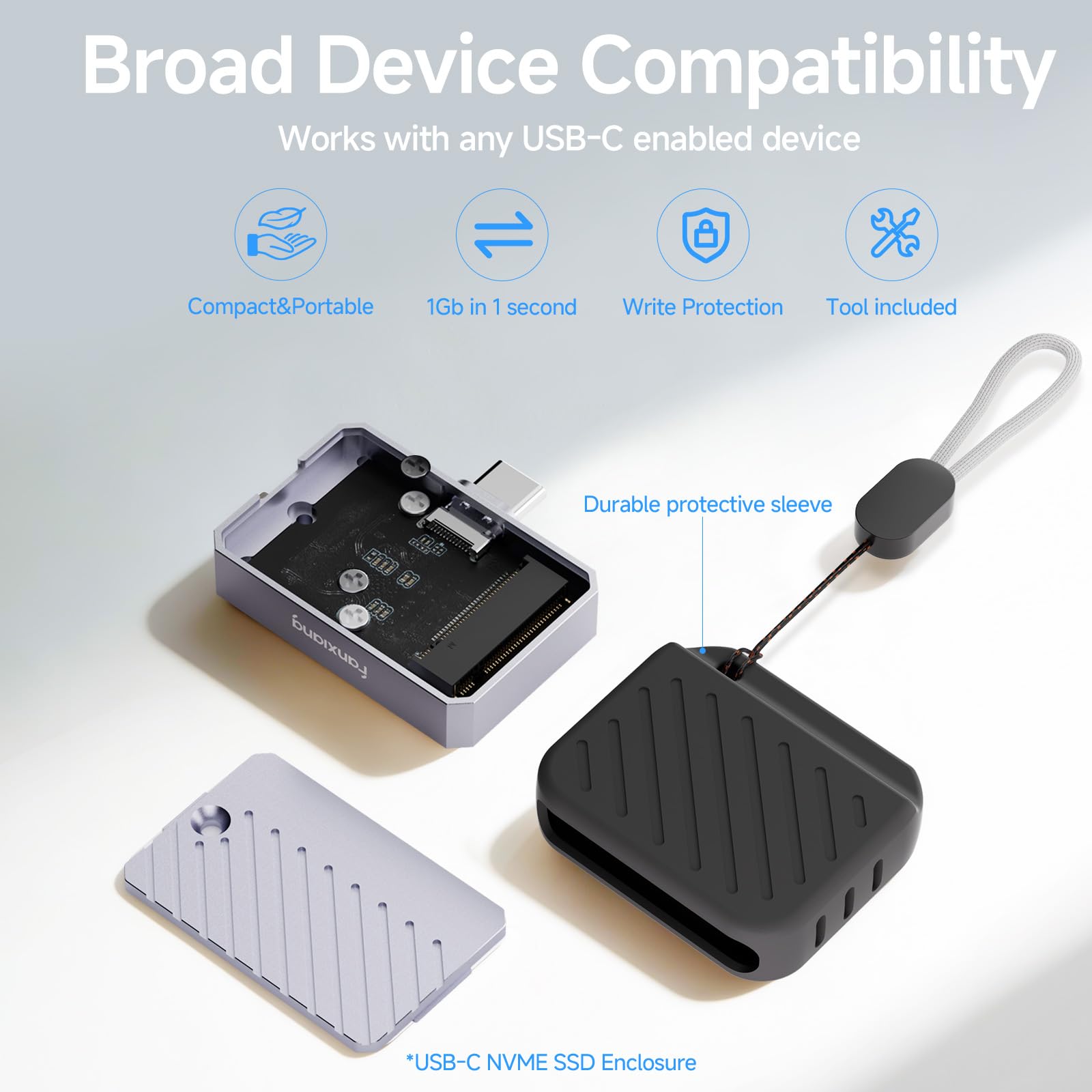 Fanxiang boîtier M.2 NVMe USB 3.2 Gen 2 10 Gbps alliage d'aluminium compatible 2230 PCIe NVMe