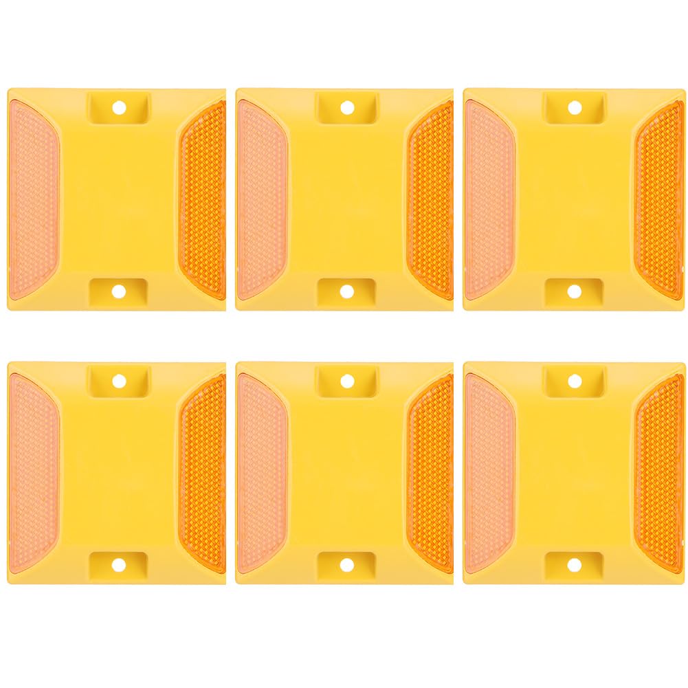 6 Pièces Réflecteurs Routiers 9,5 x 9,5 cm, Réflecteurs Routiers Doubles en Plastique Jaune Indicateurs de Broche d'Allée, pour Collisions de Vitesse, Passages pour Piétons, Autoroutes et Allées