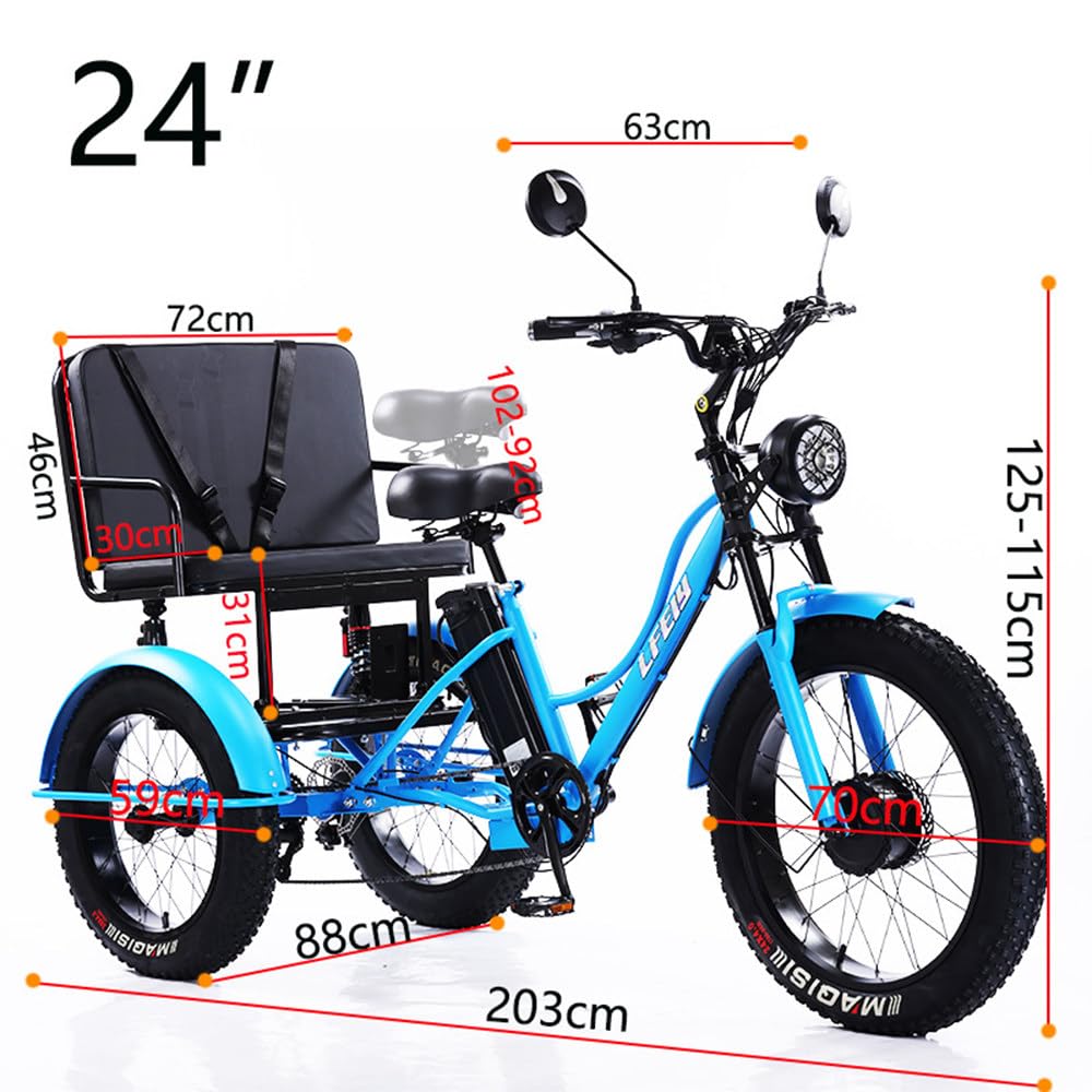 Triciclo elettrico per adulti da 24 pollici con pedalata assistita, sedile multifunzionale, display LCD, faro, acciaio ad alto tenore di carbonio, portata massima 150 kg, ideale per strade u