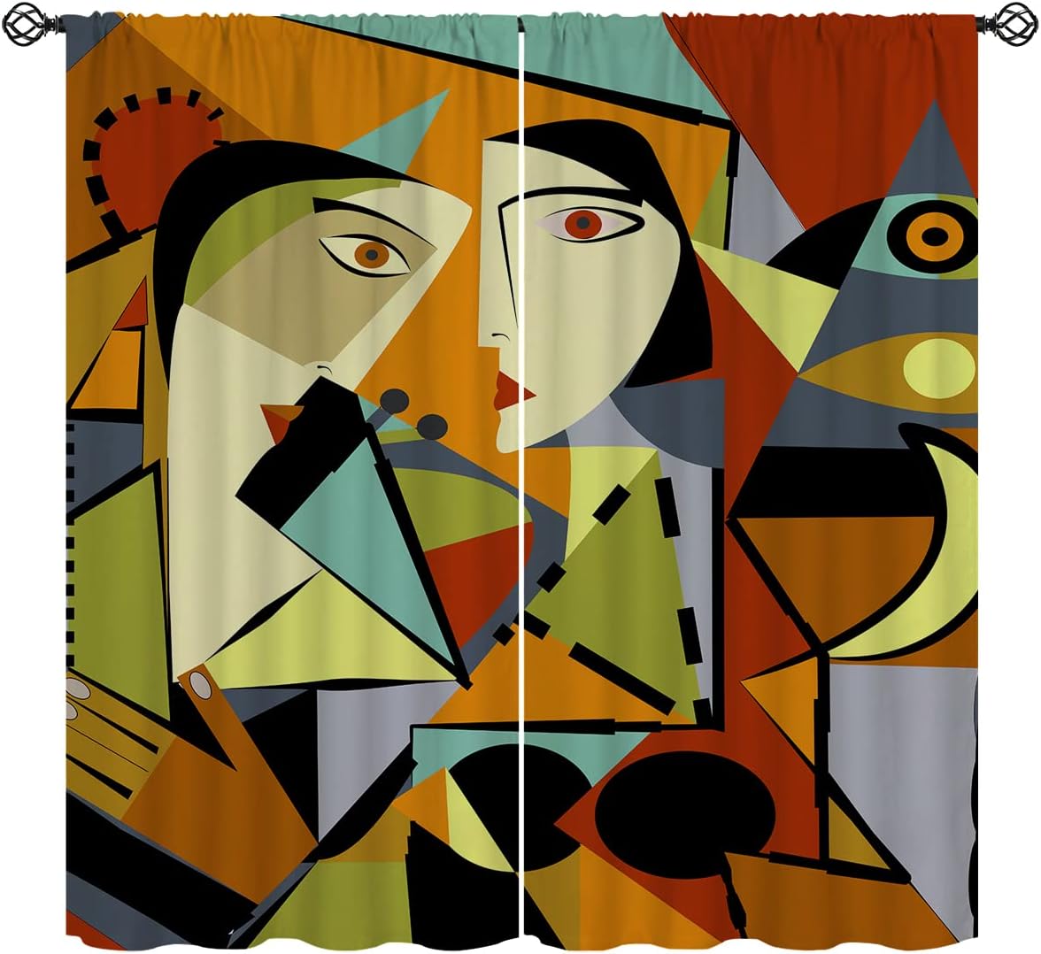 Picasso Blackout Curtains for Girls Boy Home Decor, Art Graffiti Painting Multicolored Abstract Art Rod Pocket Thermal Insulated Drapes Darkening Window Curtain for Bedroom Living Room, 42 x 45 Inch