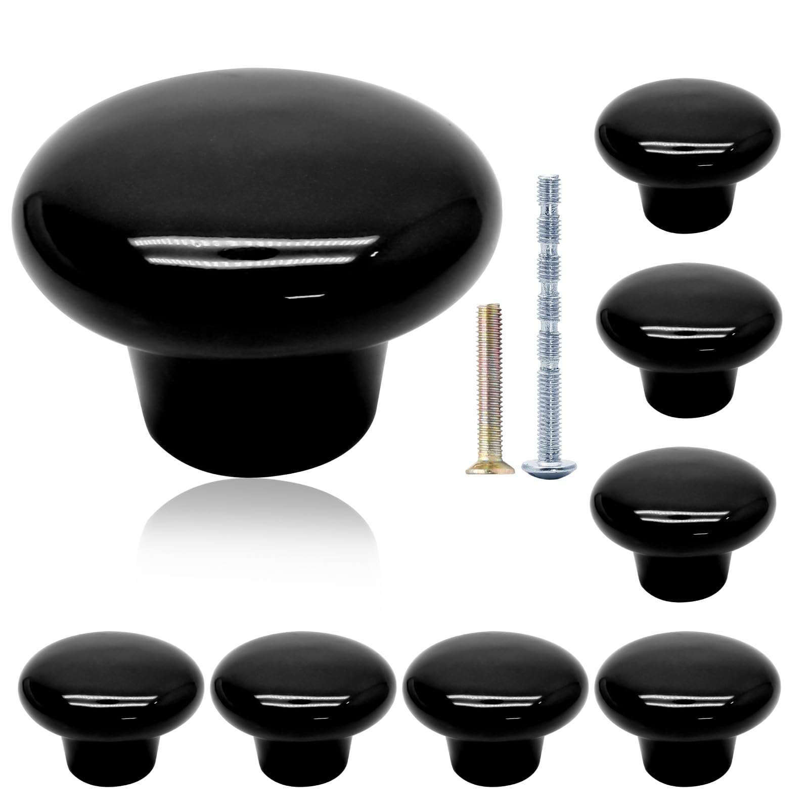 suiwotin 8pcs Black Ceramic Knobs, Round Ceramic Cabinet Knobs, Pantry Cabinet Knobs Pulls, Decorative Ceramic Drawer Knobs Pull Handles for Closet, Cupboard, Furniture Door Knobs （Large）