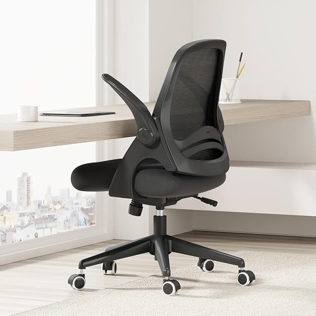 Hbada Home Office Chair, Ergonomic Desk Chair with Adjustable Height,Flip-Up Armrests,Rocking Chair with Lumbar Support, Soft Cushion, Swivel Task Chair, Black