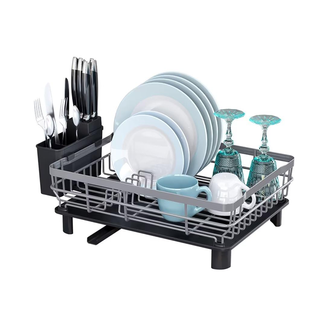 Escurreplatos de acero inoxidable con soporte para utensilios, organizador de cocina multifuncional para un secado y almacenamiento eficientes de platos
