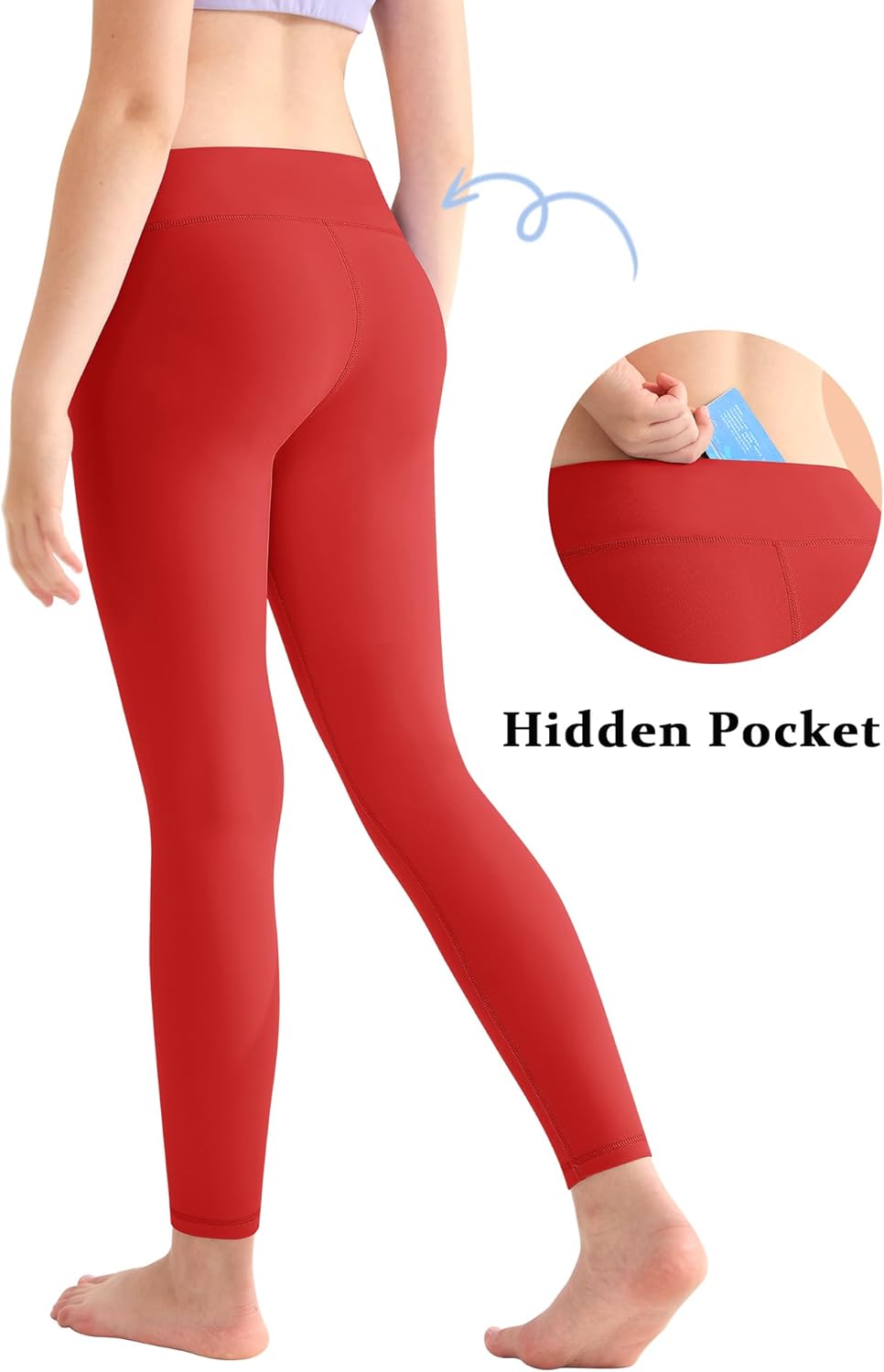 QooNoo Girls Leggings High Waisted Kids Dance Yoga Pants Running Workout Full Length Toddler Tights with Hidden Pocket Teens - Image 3