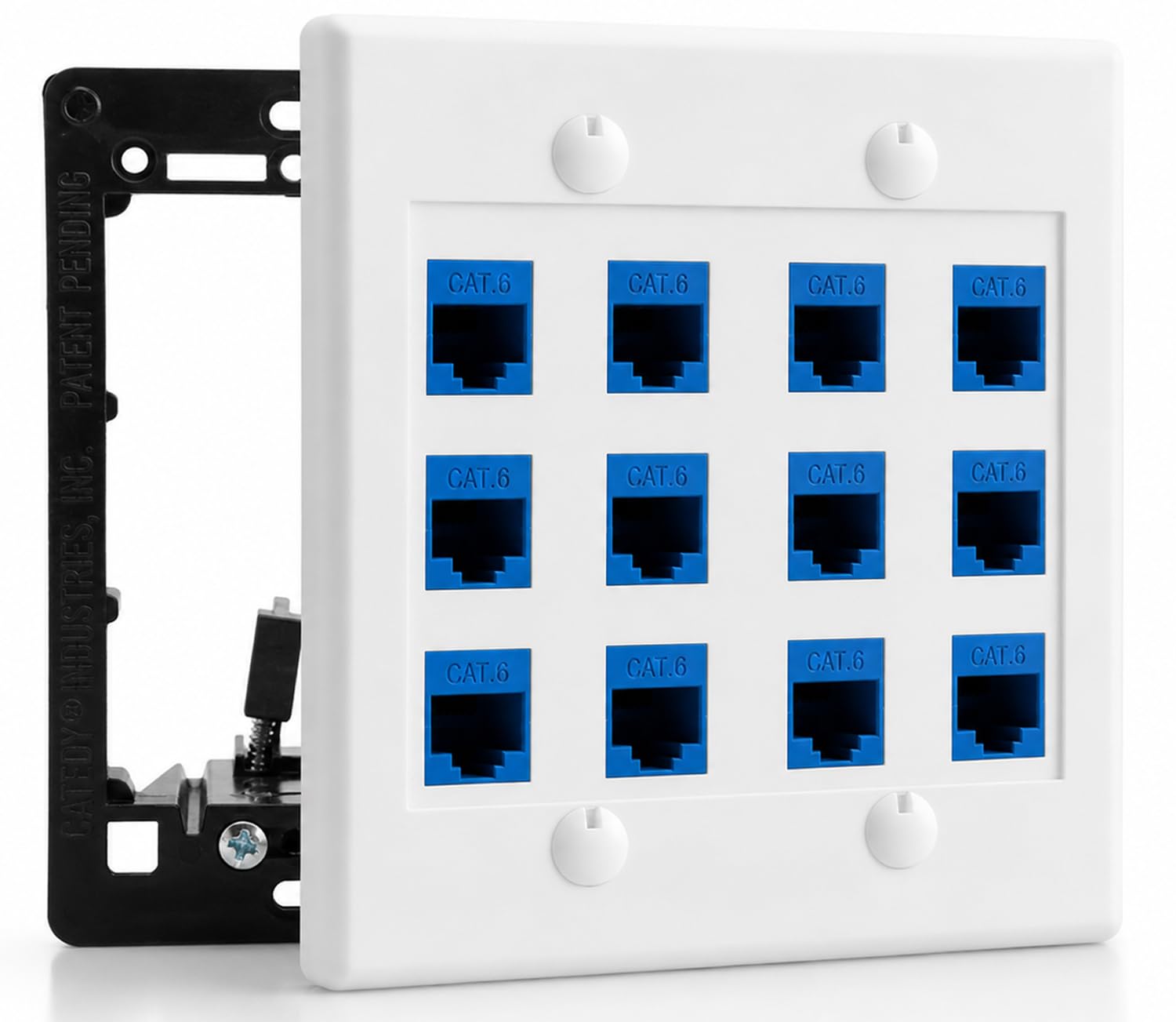DIYTECH 12 Port Cat6 Ethernet Wall Outlet - White, Easy Install, 12 RJ45 Jacks, Compatible with Devices with Ethernet Port