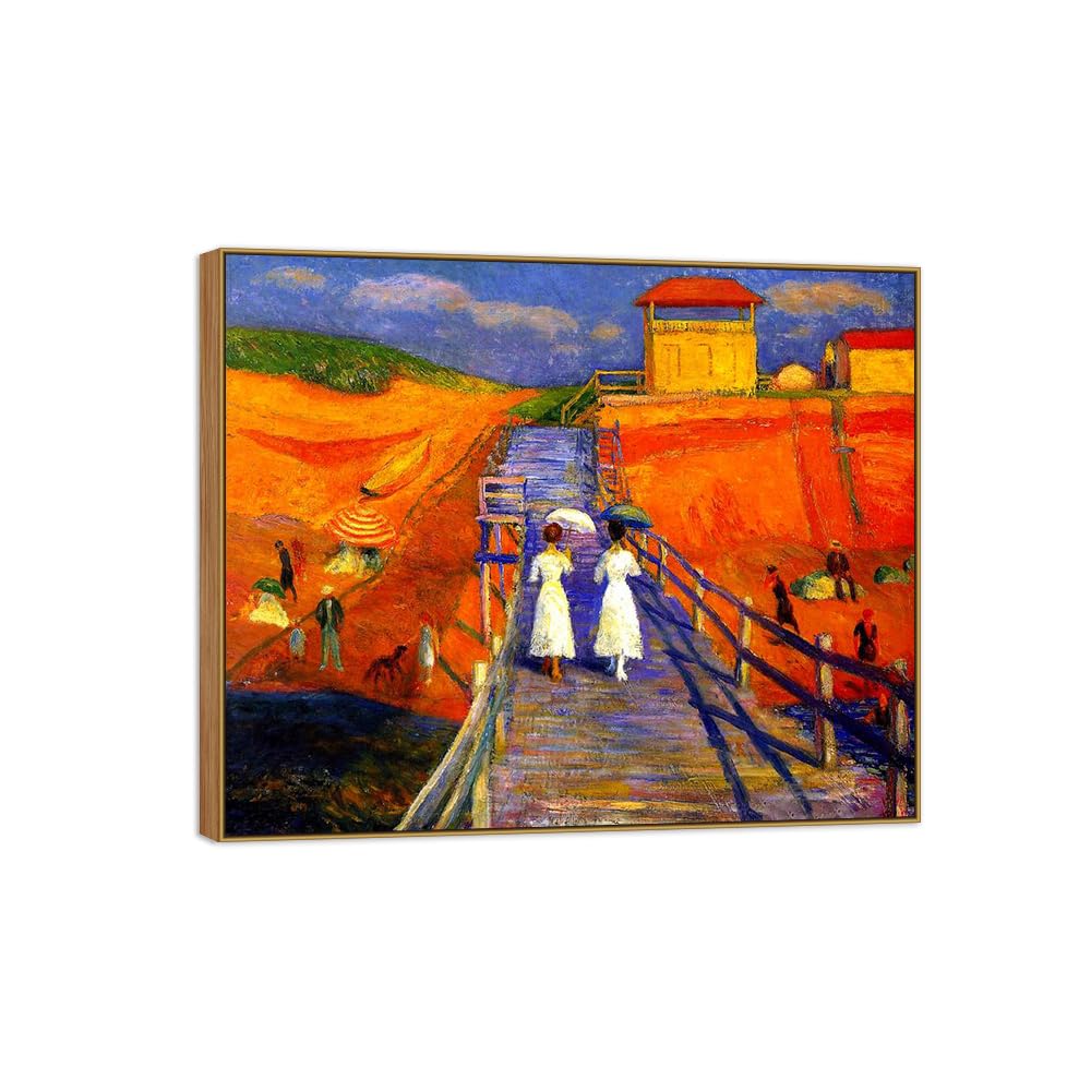 SDYSKKUG William Glackens Canvas Wall Art Prints for Living Room. Pier 48x40cm Wood Frame