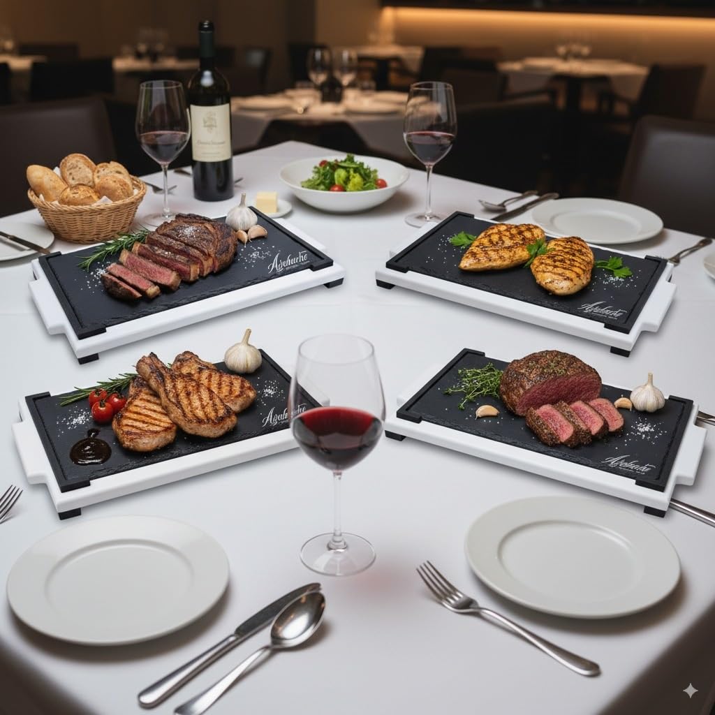 Pack de 4 Bandejas de Madera con Pizarra 20x40cm Personalizadas para Presentación de Alimentos – Elegante Tabla para Carnes, Quesos, Tapas y Entrantes