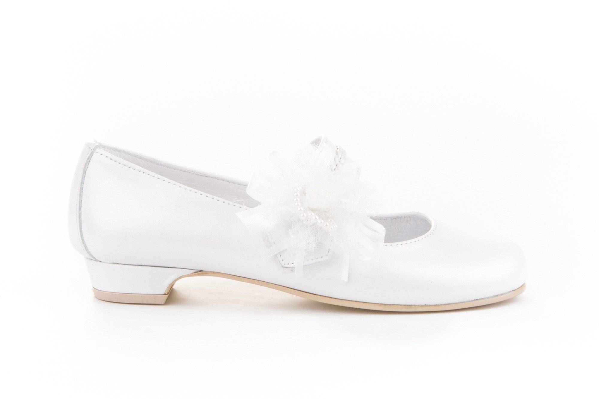 Zapatos de niña Fabricados en Piel para comunión con tacón. Calzado de niña Hecho a Mano - MiPequeña Modelo 997v Color