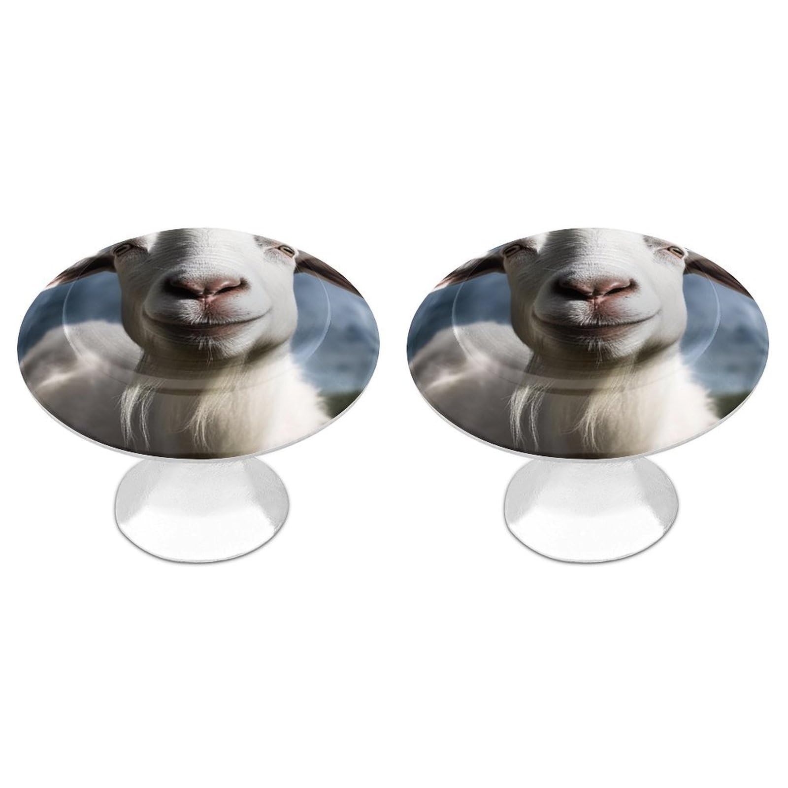 Fodpand White 2 Pack Cabinet Knobs 1.1 Inch Single Hole Drawer Pulls Handles Decorative Goat Furniture Knobs For Dresser Kitchen Bathroom Cupboard Wardrobe Vanity Closet Door Hardware