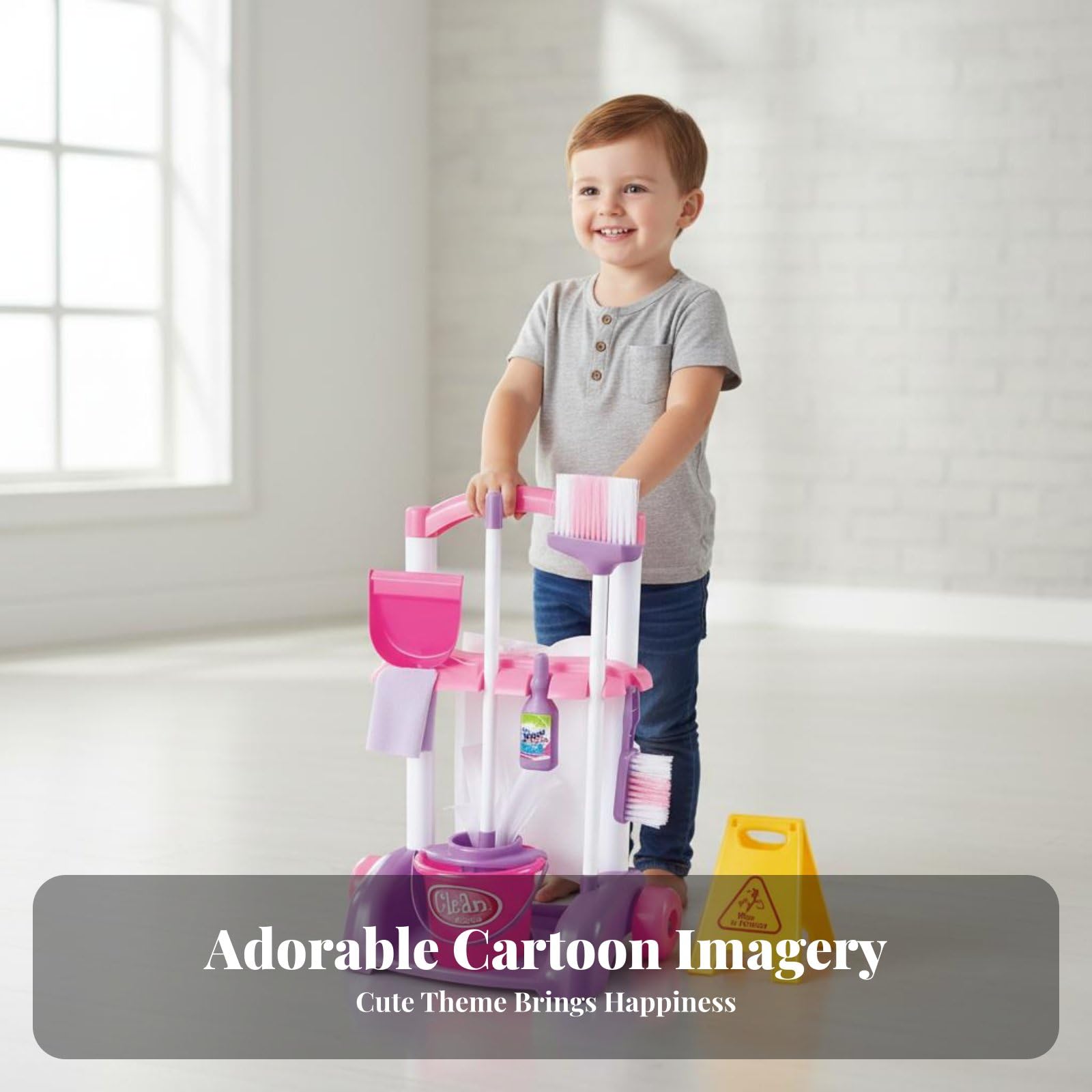 Set Attrezzi Pulizia Bambini Scopa Paletta Secchio Carrello Materiale Durevole Sviluppo Responsabilità Adatto a Bambini Casa Gioco , 66735 Set Rosa