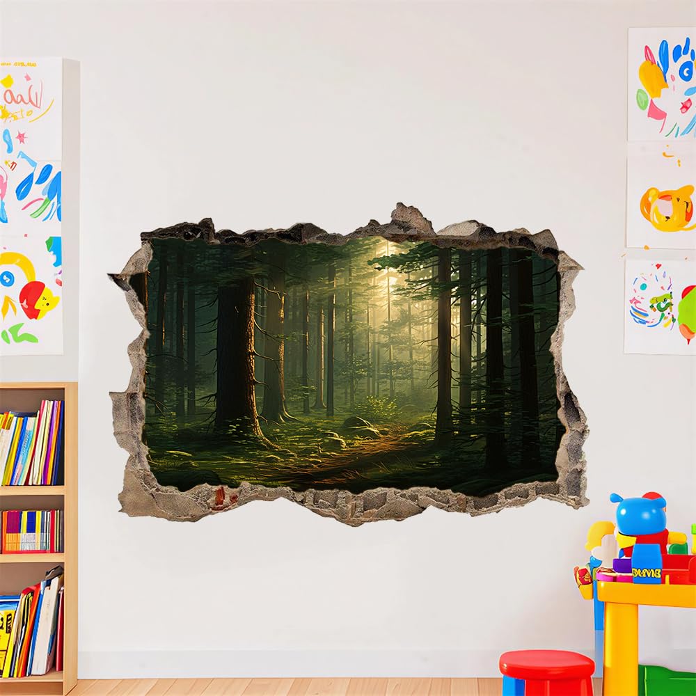 Wandtattoo Durchbruch 3D Wandsticker Waldbaum Sonnenschein Selbstklebend Wanddeko Naturlandschaft Wanddurchbruch sticker für Kinderzimmer Wanddeko Wandaufkleber Schlafzimmer Wandbild