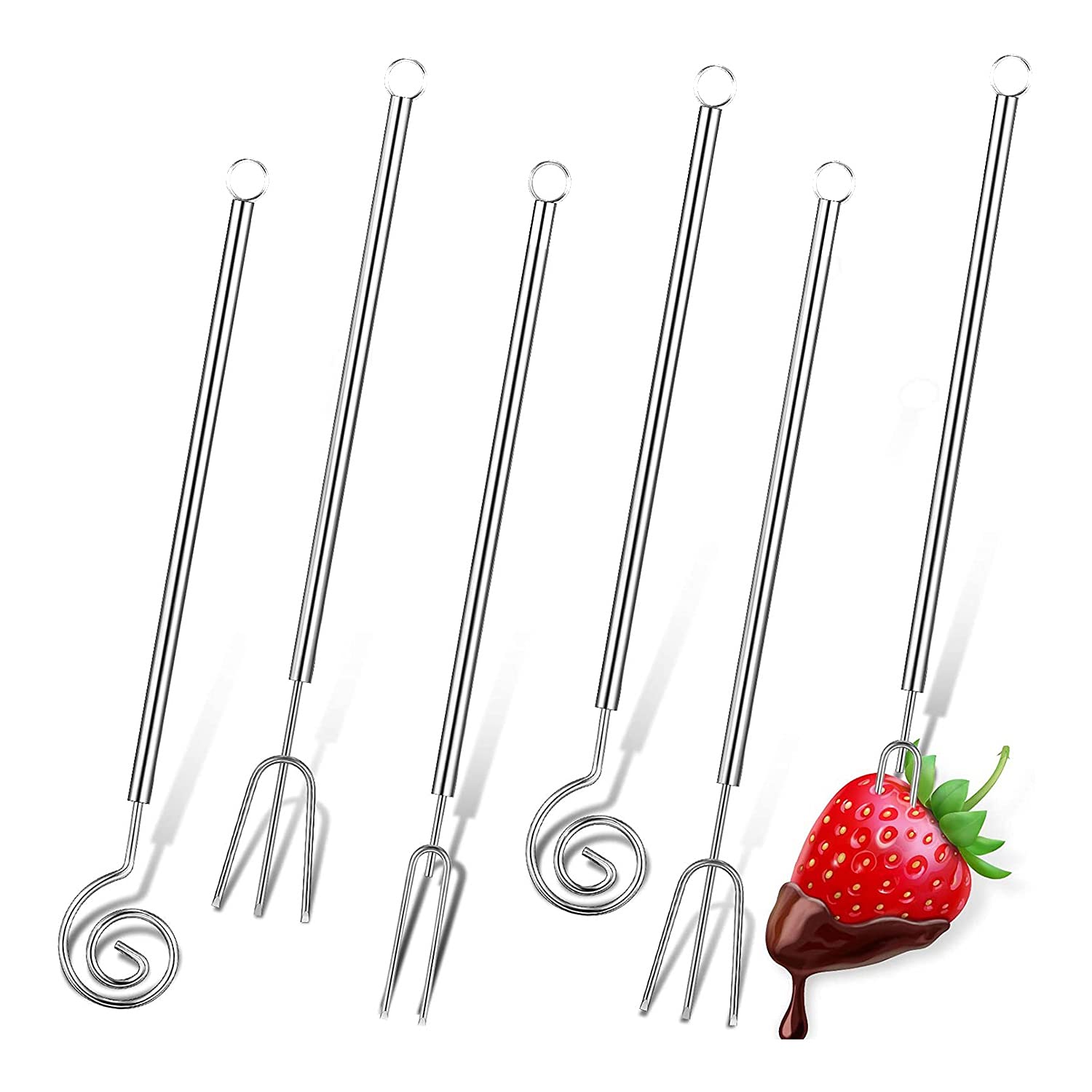 Gernian 6 Pcs Chocolate Dipping Fork Set 8.3 Inch Steel Fondue Forks DIY Candy Melts Baking Supplies Decorating Tool