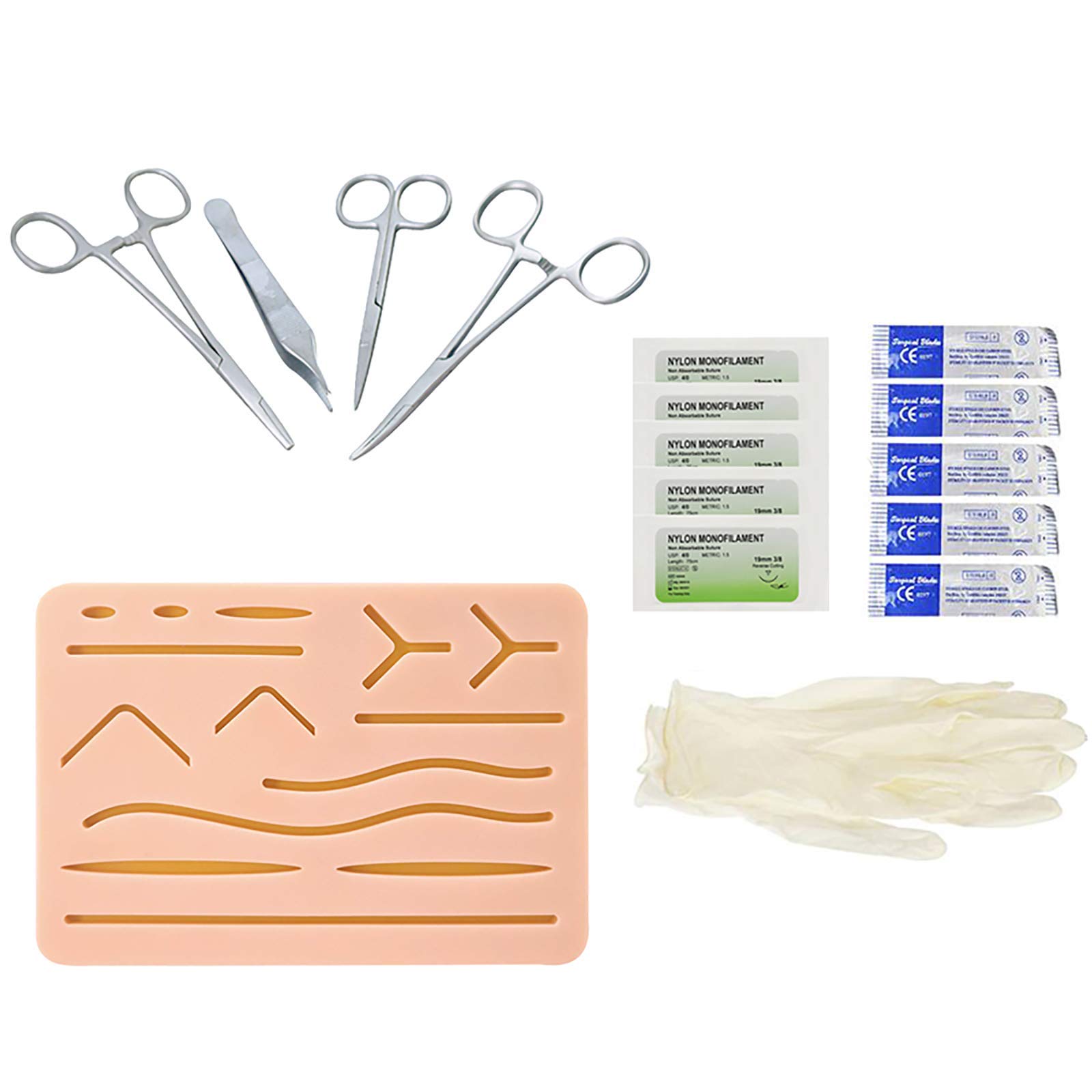 Suture Training Kit, YOUYA DENTAL Suture Practice Kit Including Large Silicone Pad with Pre-Cut Wounds, Tool Kit with Needles, for Medical Dental Vet Training Students