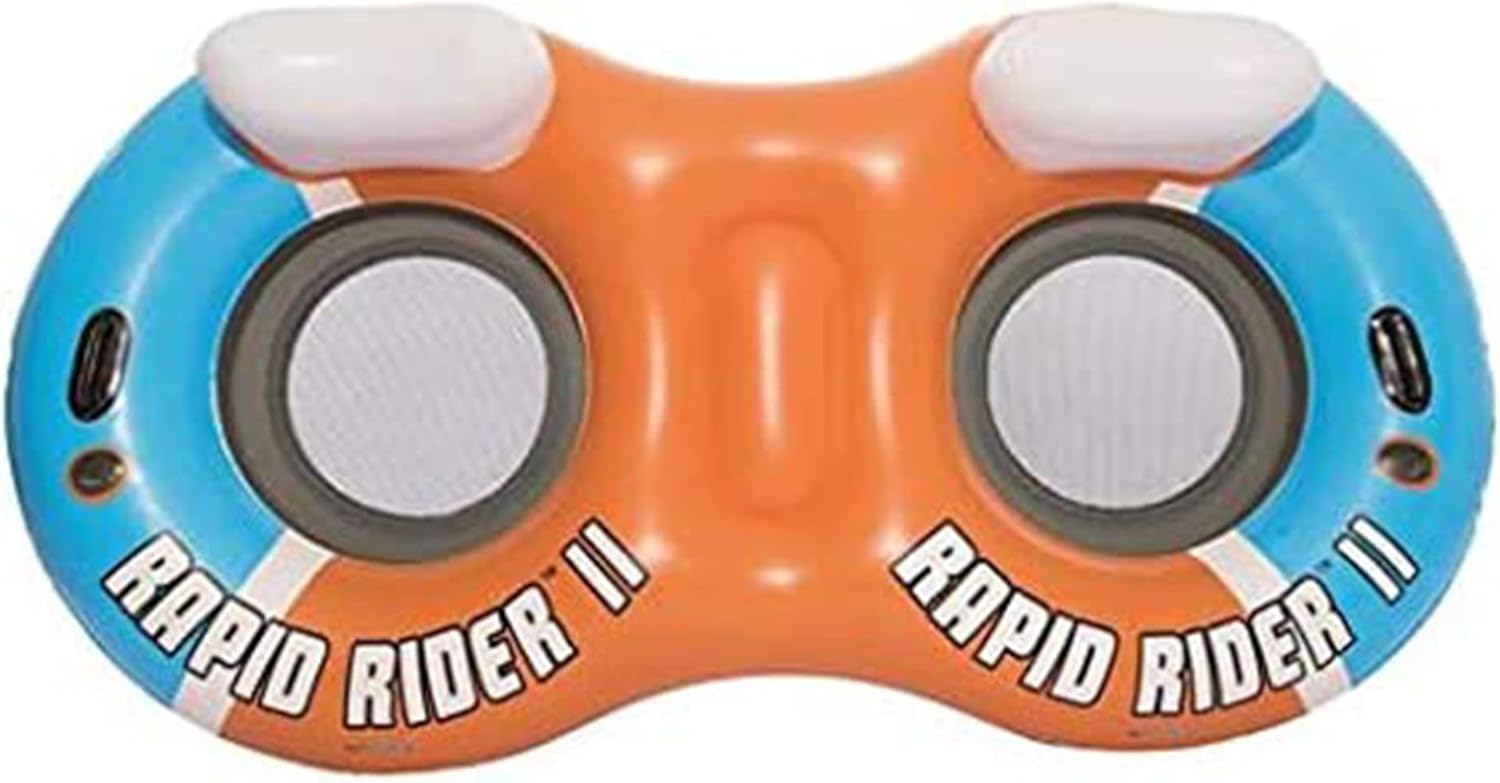 Bestway CoolerZ Rapid Rider 95-inch Inflatable 2 Person Pool River Tube Lake Lounger Float with Cup Holders, Handles, Backrest and Mesh Bottom, Orange