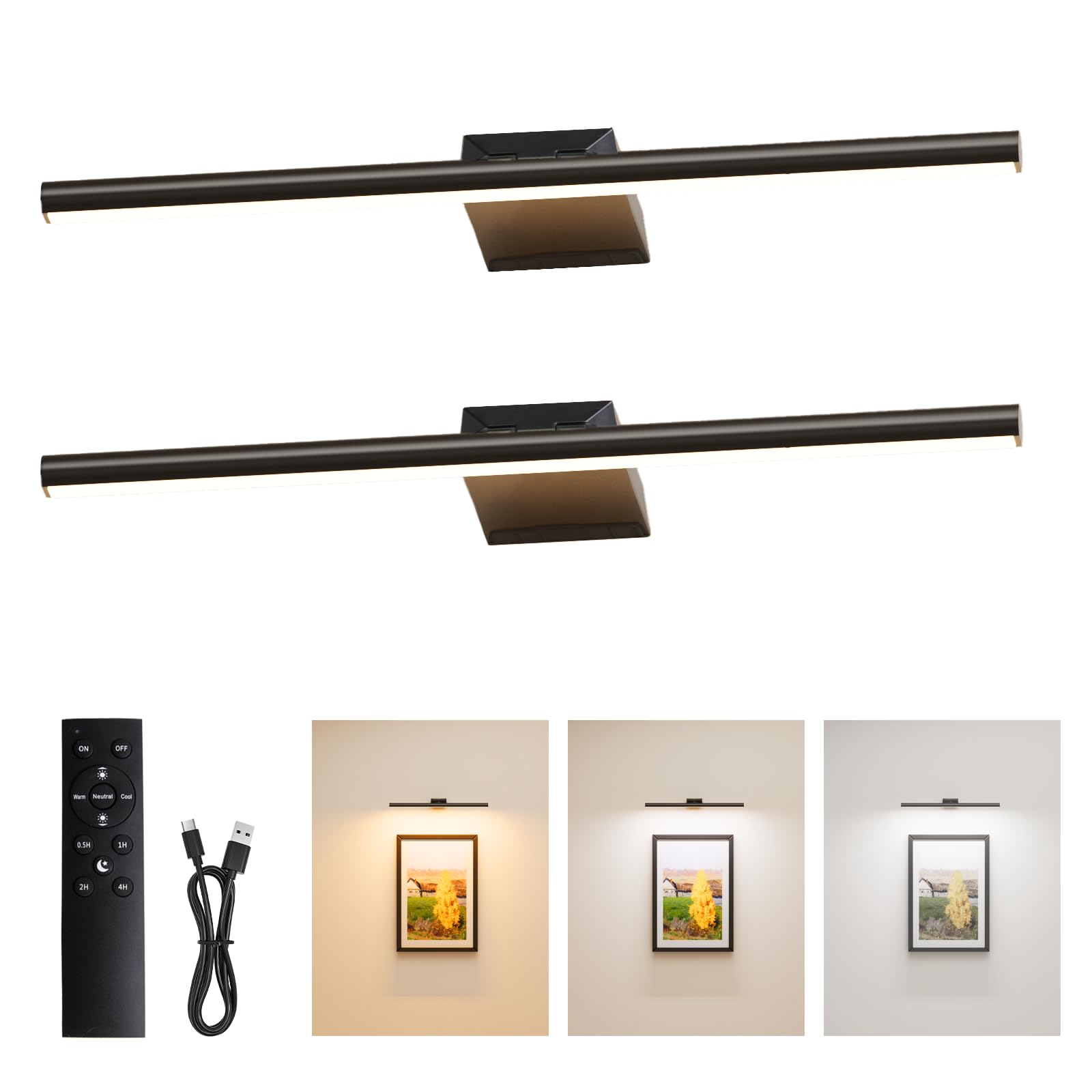 nulmvic 2 Picture Light for Wall, 40CM 10000mAh Rechargeable Picture Light
