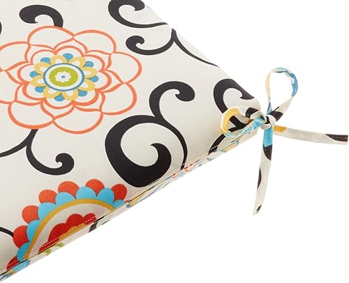 Miniatura 3 de Pillow Perfect Cojines de asiento cuadrado negro con Pom Pom Play Lagoon para exteriores e interiores, 20 x 20 pulgadas, paquete de 2