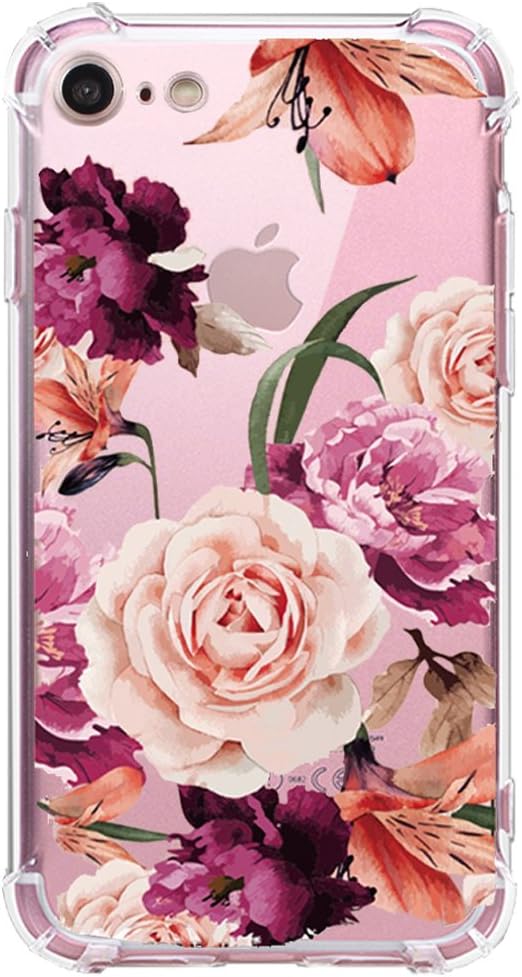 Cute iPhone 7 Case, Casesay Tropical Floral Flower Clear Design Transparent Plastic Back Cases with TPU Bumper Cover for Apple iPhone 7 Girls (4.7 Inch) - Flower