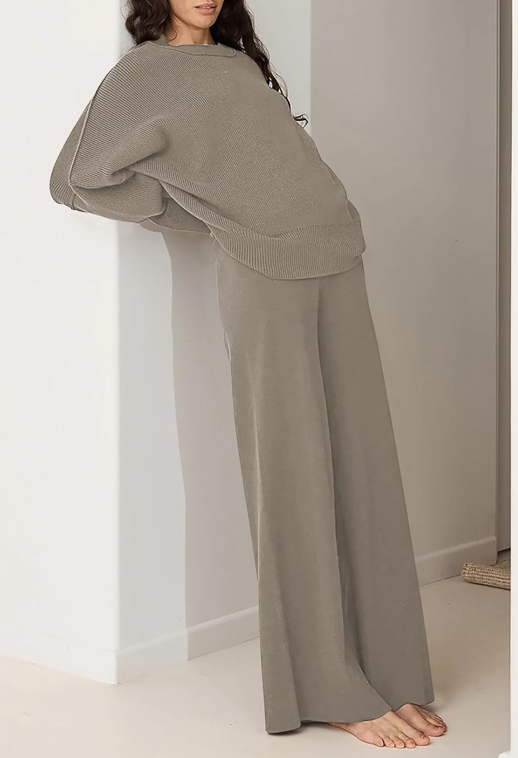 Pink Queen Women's 2 Piece Outfits Sweater Sets Knit Pullover Tops And Wide Leg Pants Loose Tracksuit Lounge Set - Image 3