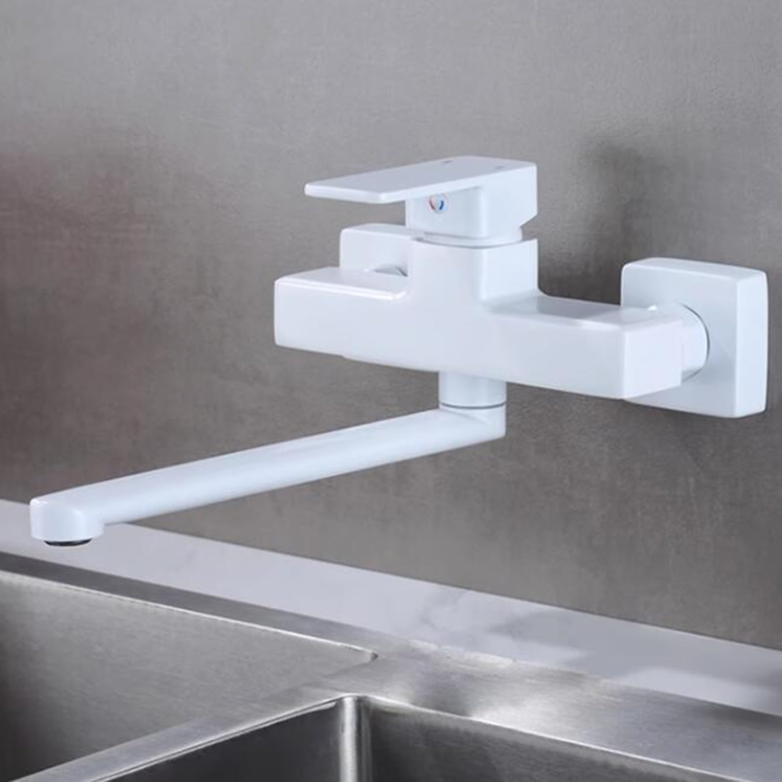 montado, Grifo del Fregadero Latón Mango Giratorio frío y Caliente Grifos de Cocina de Montaje en Pared de un Solo Orificio 20 cm (25 cm)