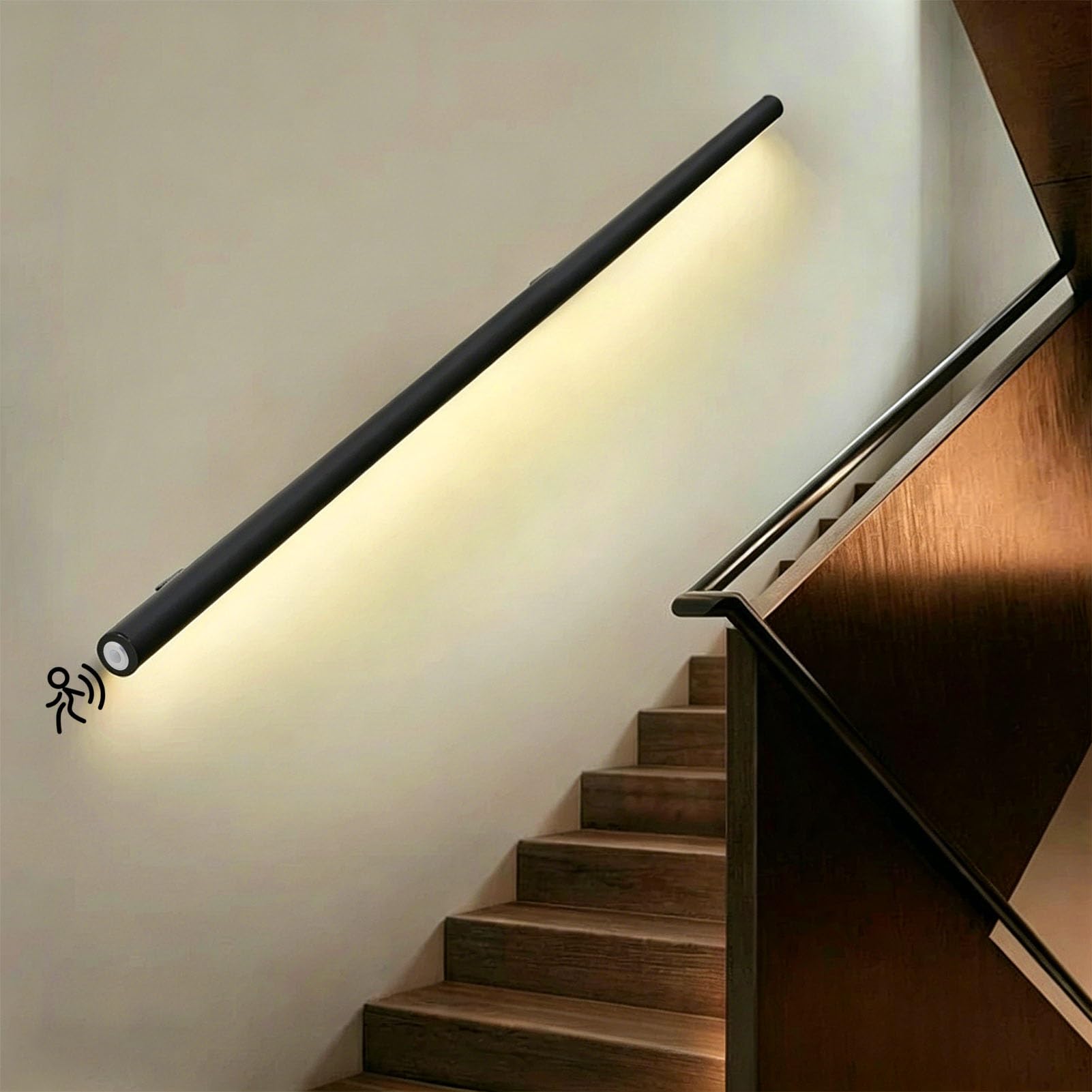 Tira de luz LED con sensor de movimiento de 3 a 20 pies, luces cortables para escaleras y barandillas, iluminación nocturna segura, fácil instalación, solución de seguridad para el hogar (izquierda