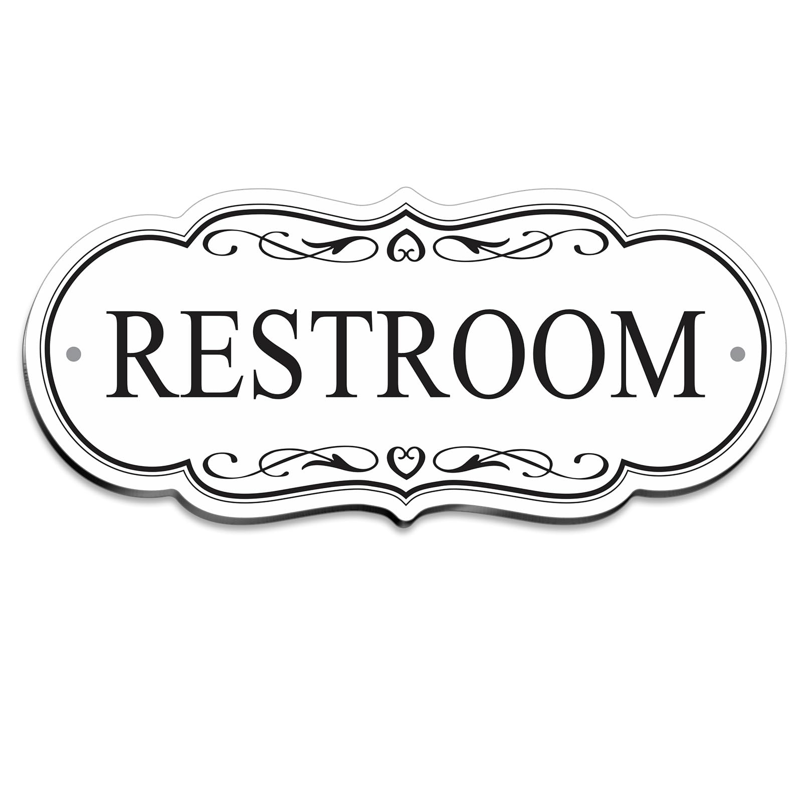 ASAVI RESTROOM Sign – 8x3.5 Inch Waterproof Acrylic, Self-Adhesive Backing & Mounting Holes, Ideal for Bathroom Doors in Homes or Offices (White)