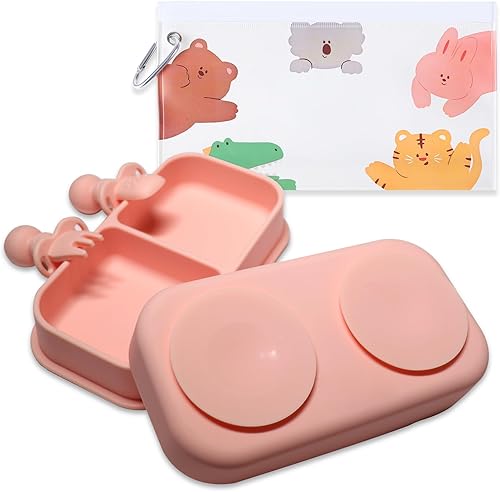 Placa de succión de viaje para bebé, juego de placas de succión de silicona portátil para niños pequeños, cuencos divididos para bebés con