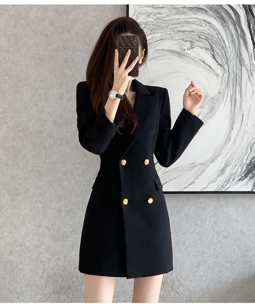 Donna Doppio Petto Bottoni Blazer Lavoro d'ufficio Vestito Cappotto Picco Risvolto Smoking Giacca