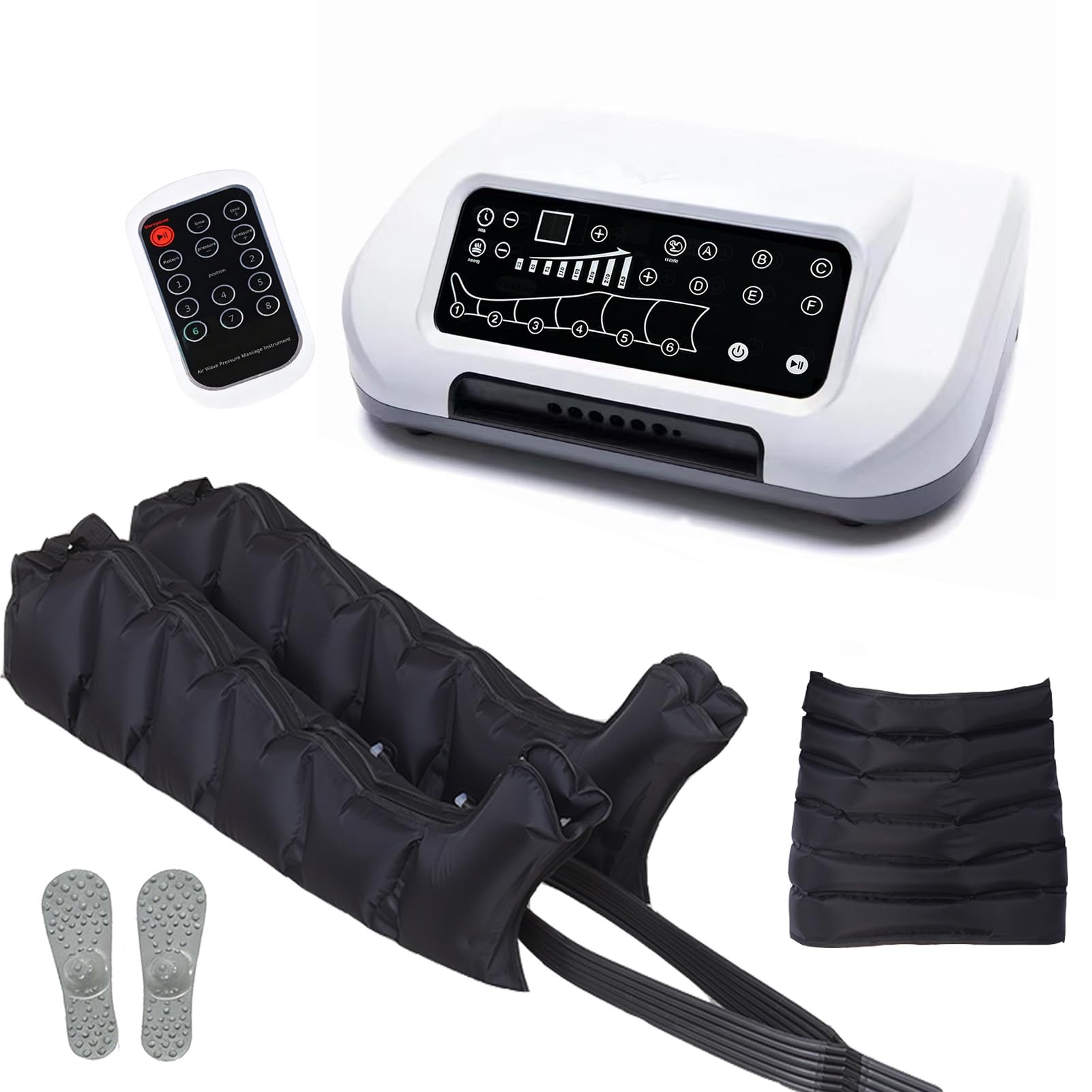Pressoterapia Linfodrenaggio, Pressoterapia a Casa 6 Camere, 6 Modi Combinati & Pressione 30-250 mmHg Intelligente, Timer 0-30 Min, Massaggiatore Gambe per Gambe Dolore & Pesanti