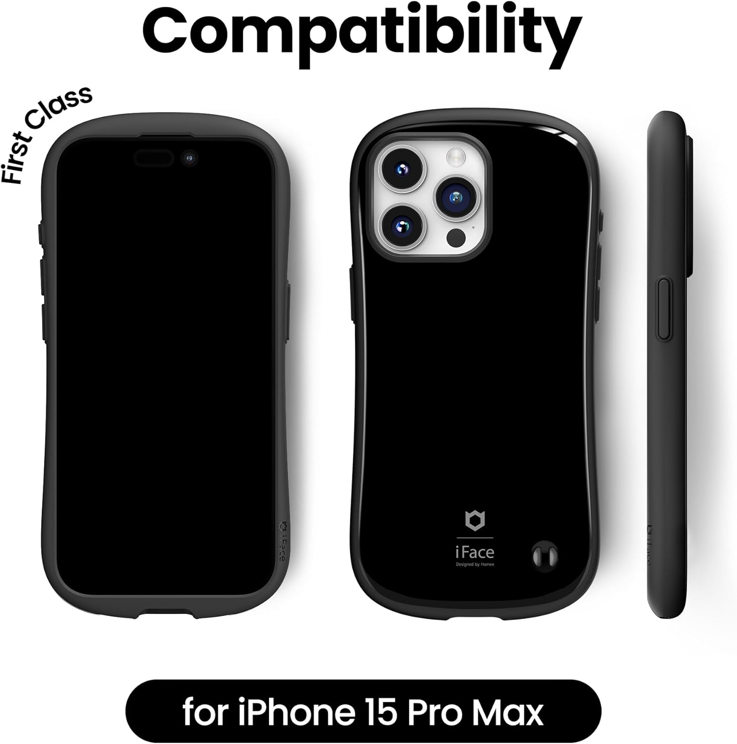 iFace Compatible with iPhone 15 Pro Max Case - [First Class] Cute Drop Proof Cell Phone Cover - Black
