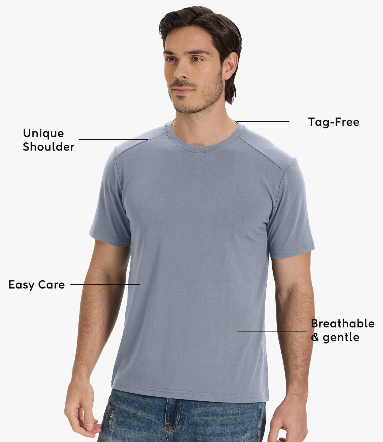 BAMBOO COOL Camisetas de manga corta para hombre, pesadas, cuello redondo, para hombre, absorben la humedad, camisetas casuales
