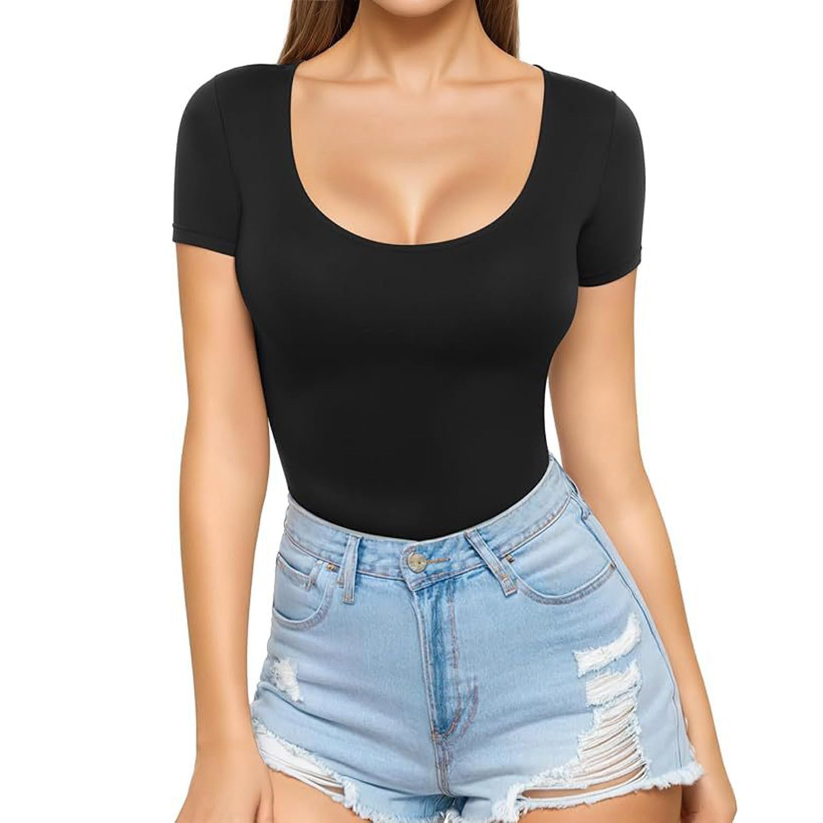 Women Casual Activewear T Shirts Summer Basic Tees Sexy Casual Tight T-Shirts Short Sleeve Slim Fitted Going Out