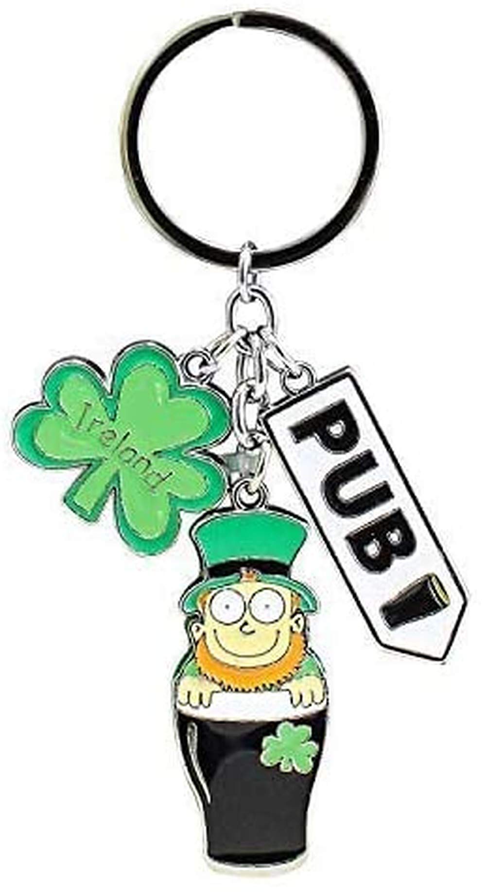 Irish Leprechaun Style Charm Keychain With Pub Sign Charm
