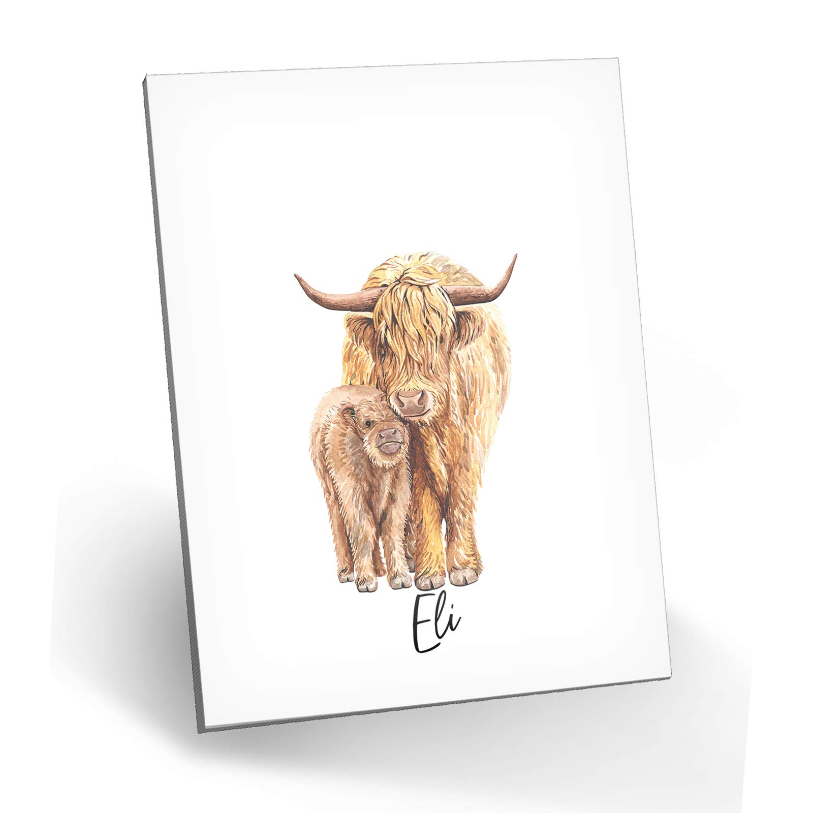 Hairyworm Personalised Wall Art, Aluminium Metal Plaque Customised with Initial/Name, Mother and Baby Highland Cow and Calf Wall Decor, Size: A3 Portrait (H:422mm x W:297mm), Cow Picture, Cow Print โ image 1