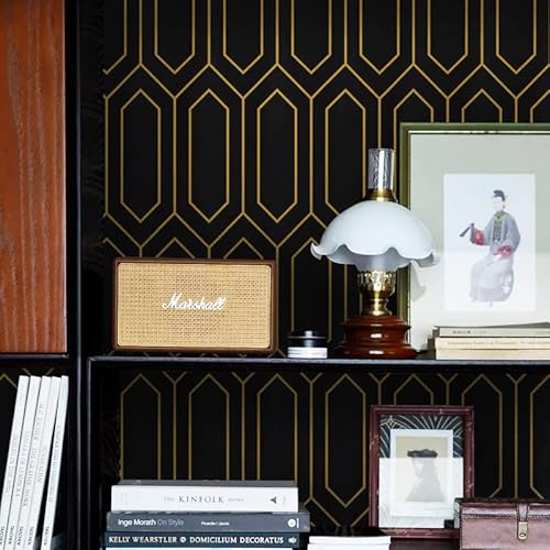 Safiyya Peel And Stick Wallpaper Geometric Wallpaper Gold And Black Contact Paper Gold Black Textured Wallpaper Self Adhesive Removable Wallpaper For Wall Furniture Vinyl Roll 118"X17.3" #TOP6