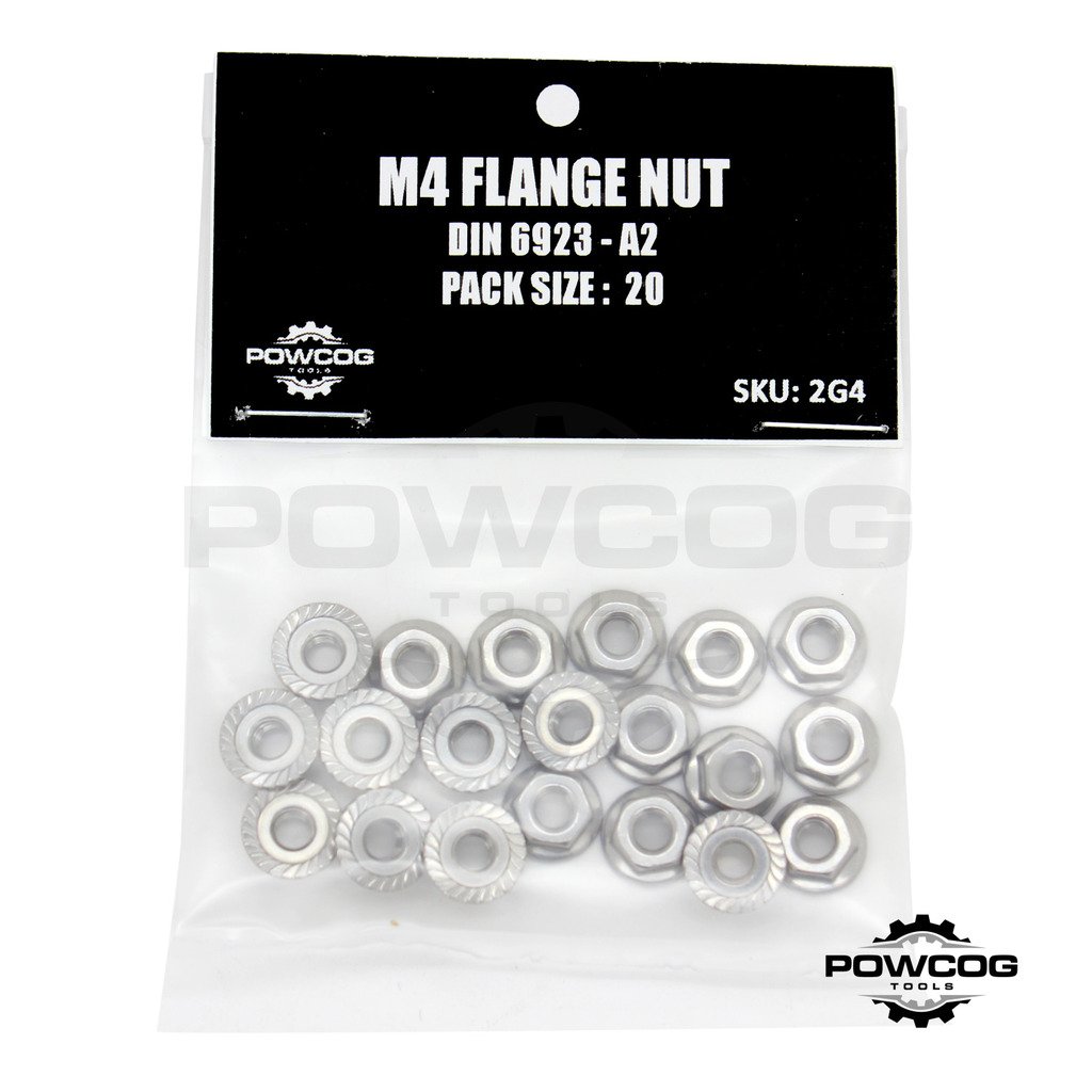 M4 Serrated Flange NUT - A2 Grade 304 Stainless Steel 4mm Metric Hexagon Nuts - DIN 6923 - By POWCOG® - Pack Of 10
