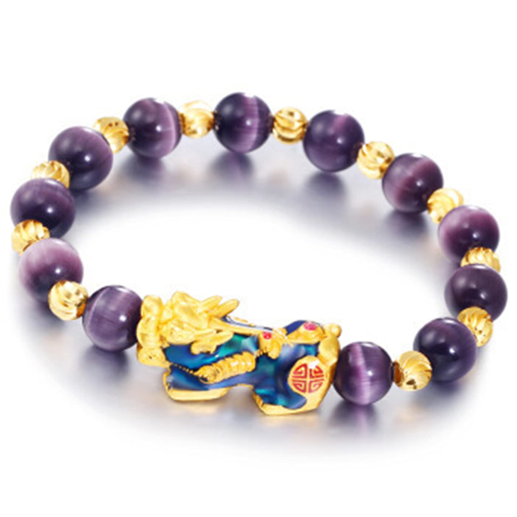 NZPOST Crystal Bracelet,Agate bracelet, Crystal Natural Cat's Eye Stone Agate Lucky Pixiu Charm Color Chan