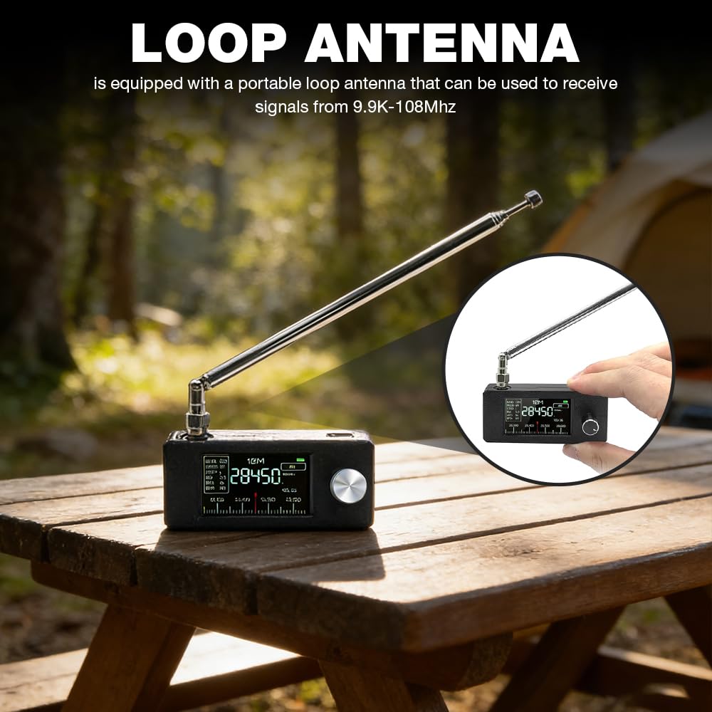 NAVESO SI4732 Mini Radio, Mini SI4732 Pocket Radio para Transmisión Am, FM, LSB y USB, 0,5 A 108 MHz, Control ESP 32-S3, Pantalla LPS de 1,9 Pulgadas y Antena Telescópica Portátil