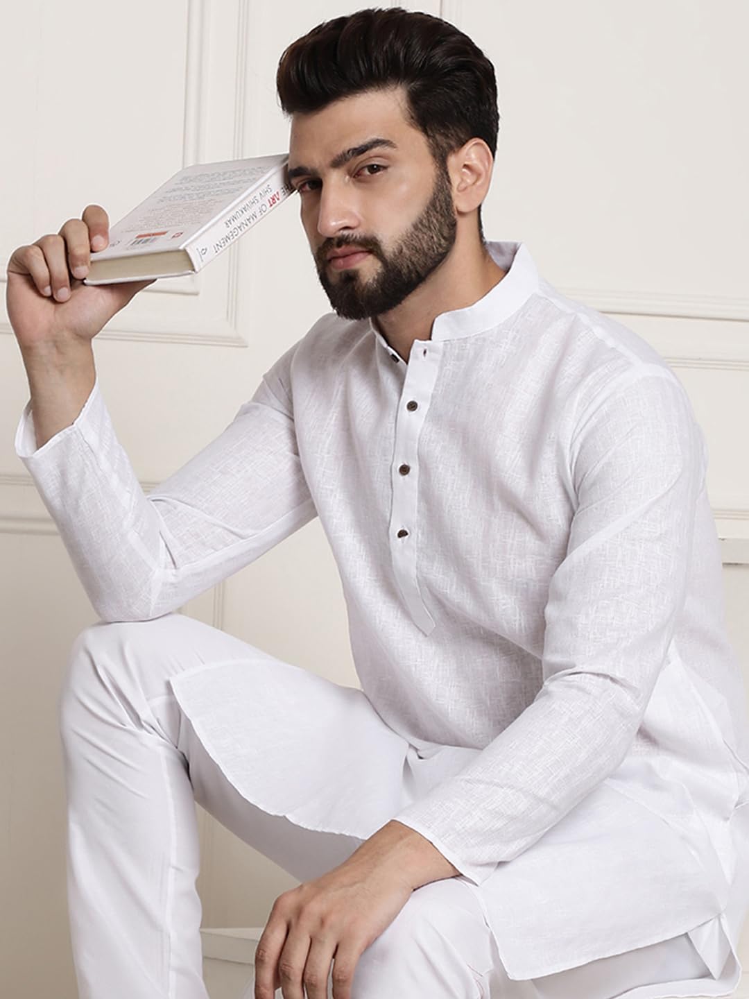 Sojanya (Since 1958 Men's Cotton Blend White Checked Only Kurta