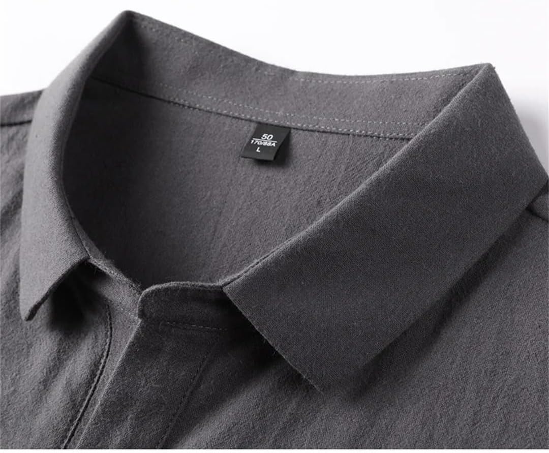 Men Solid Business Casual Polo Shirt Short Sleeve Lapel Button Slim Shirts Top