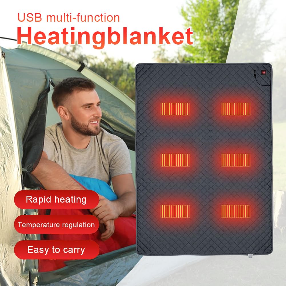 Manta para Acampar Al Aire Libre, Manta Térmica para Acampar Manta Térmica Eléctrica USB Estera para Saco De Dormir con 8 Zonas De Calefacción para Pesca En El Hogar Oficina Coche