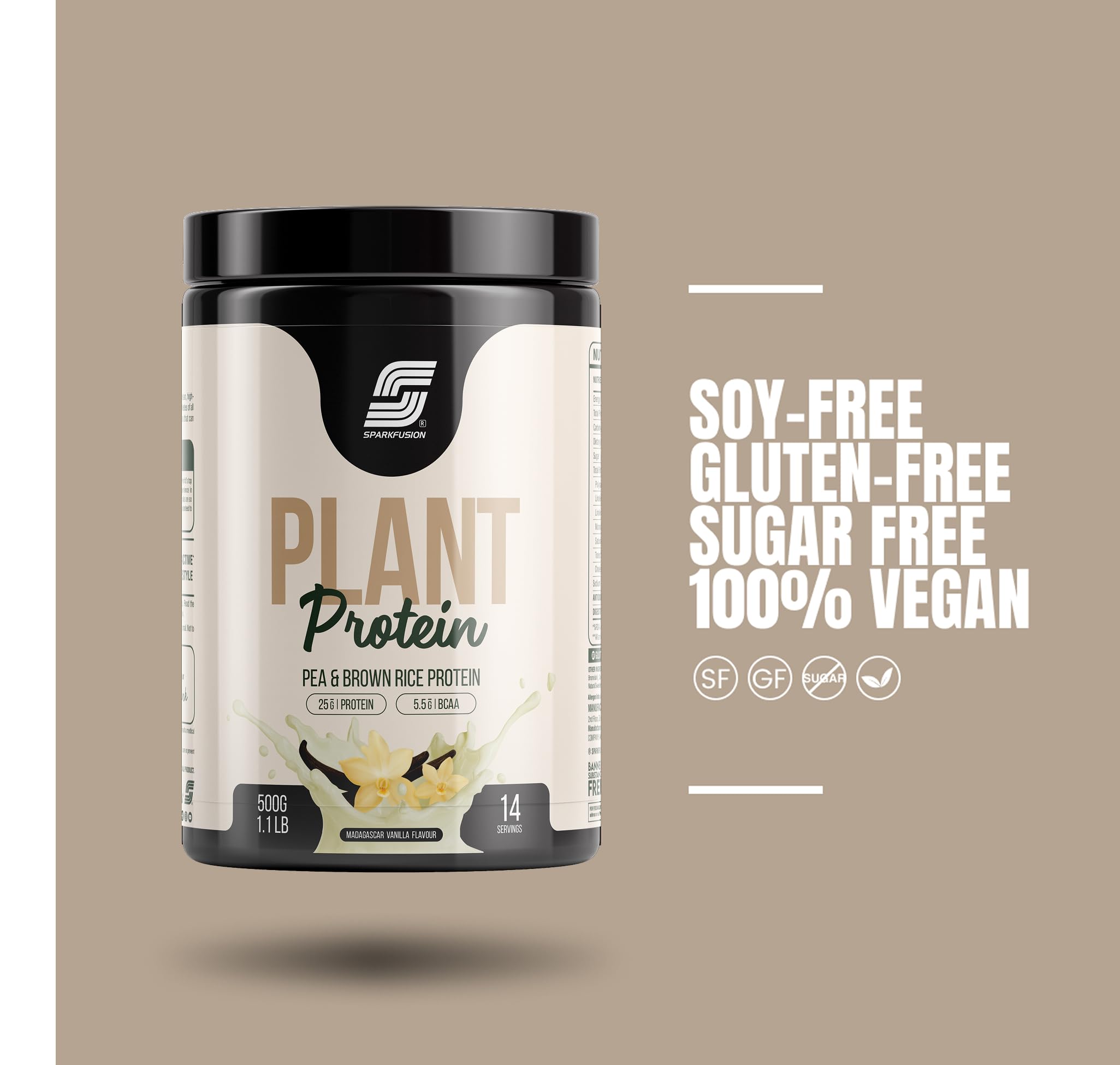 Sparkfusion Plant Protein Powder| Isolated Pea & Brown Rice Protein|25 gm Protein & All Essential Amino Acids|Easy To Digest|For Active Lifestyle For Men & Women Triple Madagascar Vanilla Flavour 500 gm — Amazon image 3