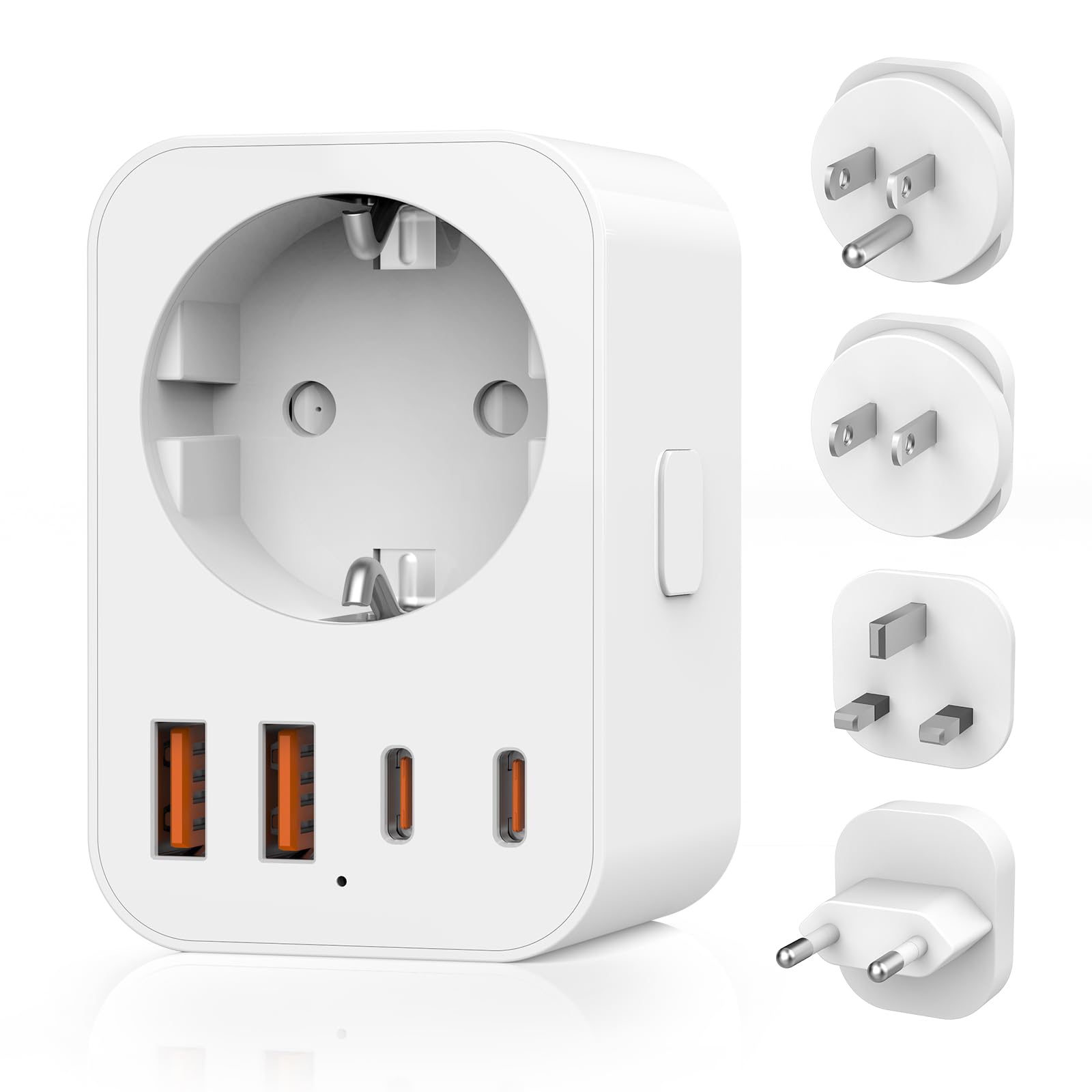 Adaptateur de Voyage Mondial, 4 Prises de Voyage Amovibles Travel Adapter, Adaptateur de Voyage vers USA/UK/Japan/Europe, Adaptateur Type A/B/G/C International avec 2 USB C/2 USB A//1 AC