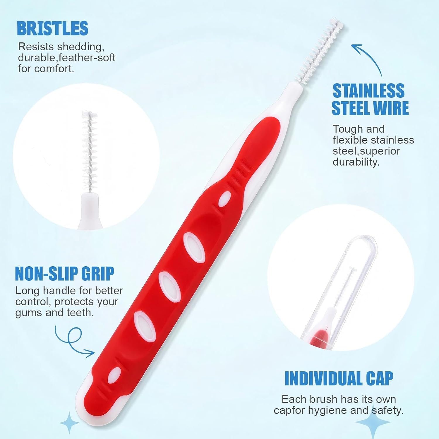 Domensi 80 Pcs Interdental Brushes Bulk Soft Bristles Dental Picks with Caps for Braces Cleaning Toothbrush Cleaner Tools for Sensitive Orthodontic Work Teeth Cleaning