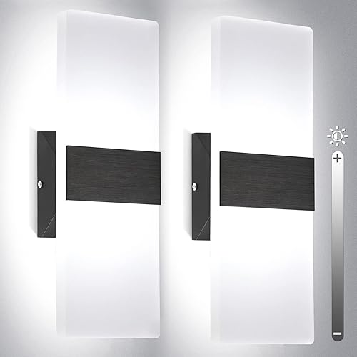 TRLIFE Apliques de pared regulables, moderno juego de 2 lámparas de pared cableadas de 12 W, 6000 K, luz LED blanca fría para dormitorio, mesita de
