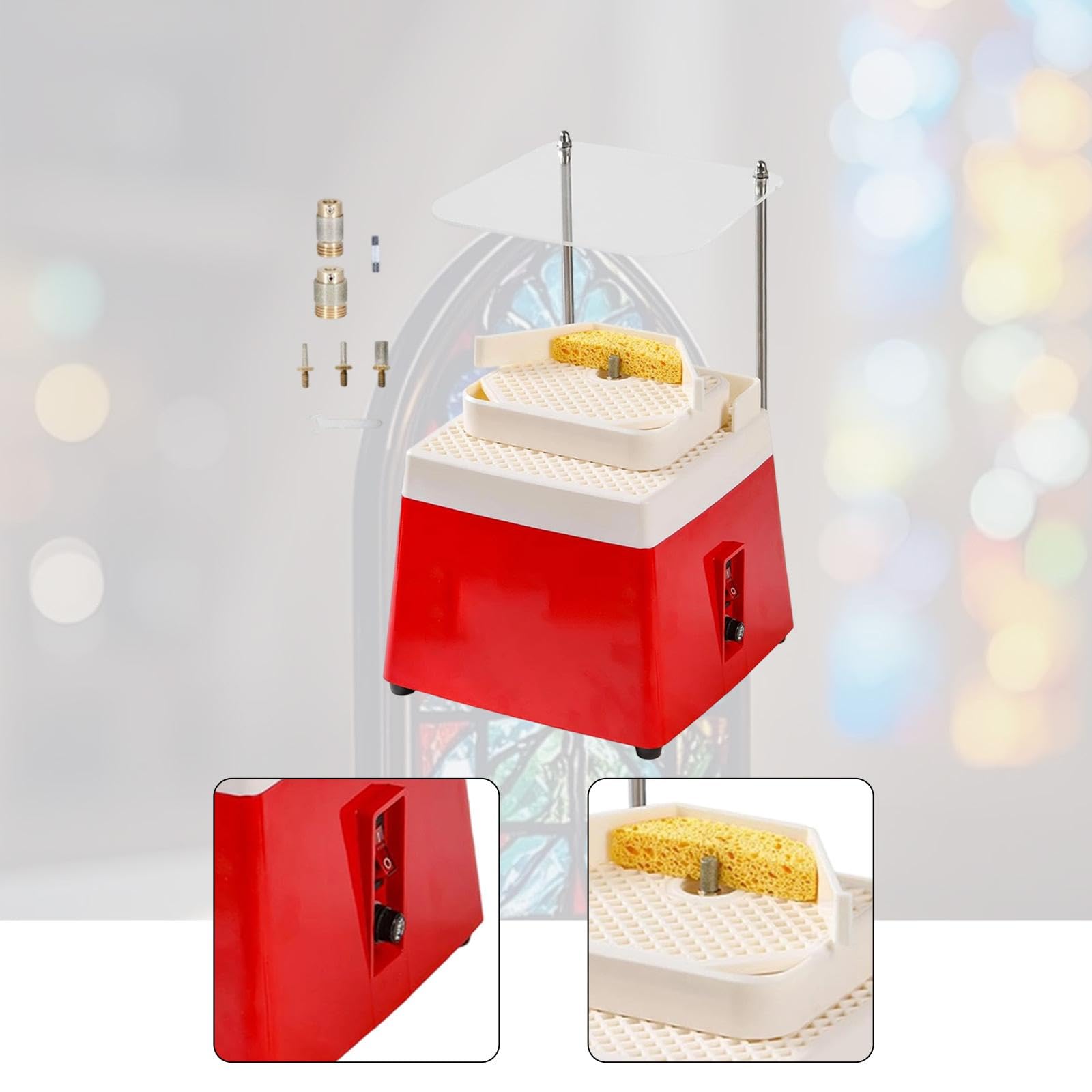 Strumento per Vetro Portatile con Piano Doppio E Protezione Acrilica Macchina per Molatura Elettrica Facile Da Trasportare Materiale Pp Resistente Ada, Rosso